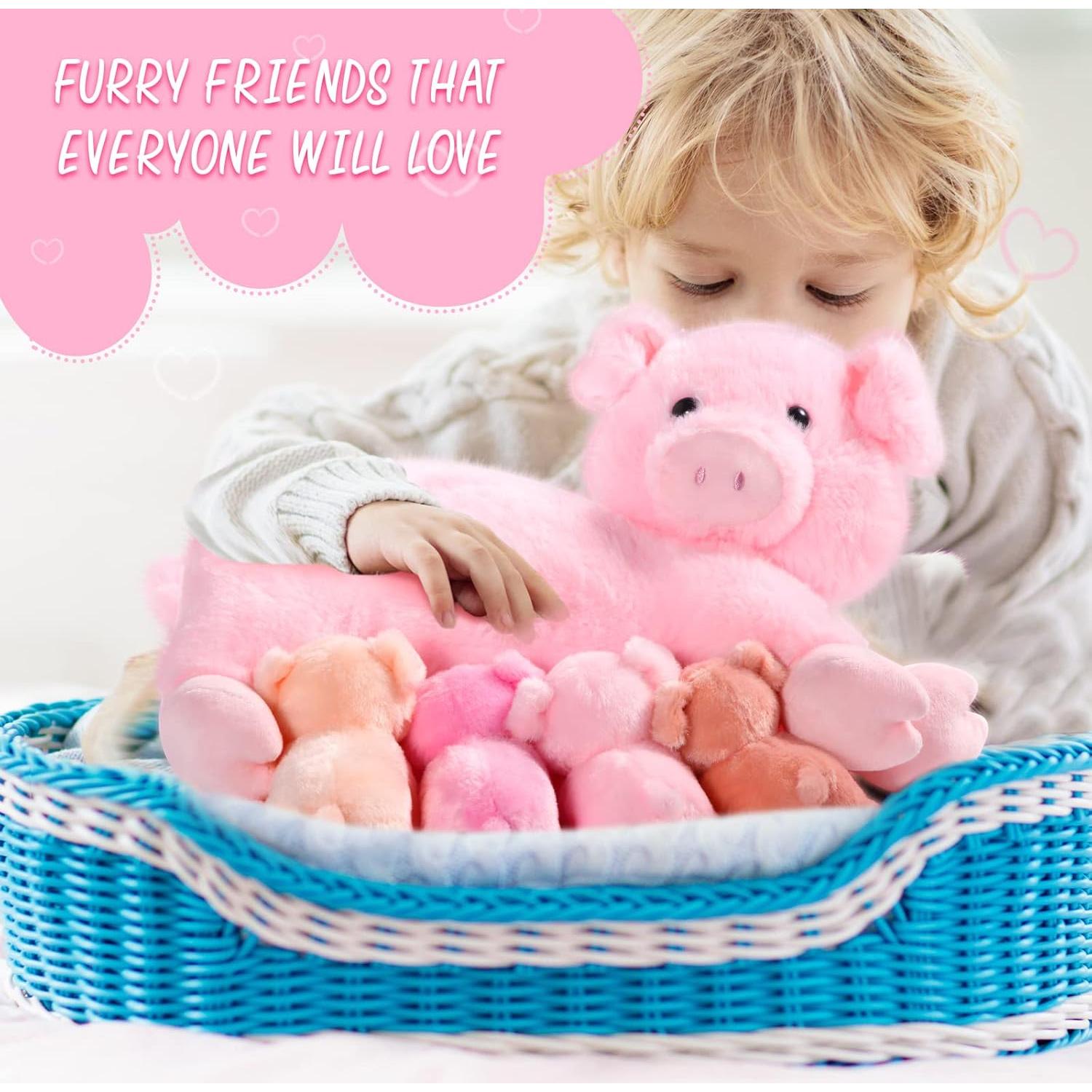 Cerdo de Peluche Mamá Honoson con 4 Cerditos Magnéticos 40 cm