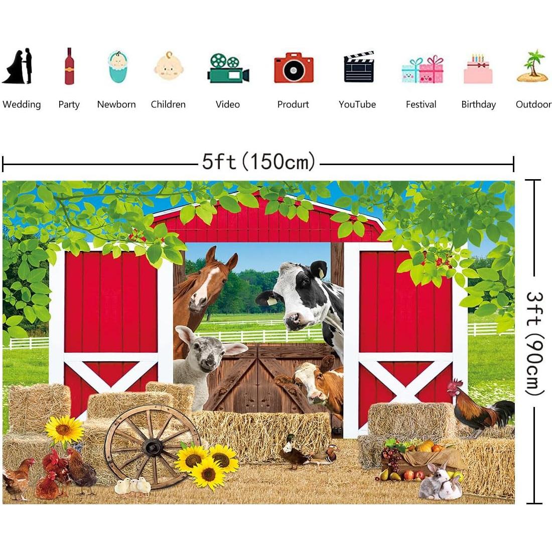 Fondo de Fiesta de Granja Rojo 150x90cm BAIFNEZ