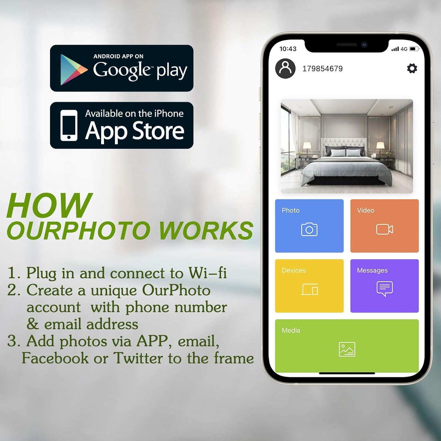 Marco de Foto Digital WiFi Kimire 10" Full HD Negro
