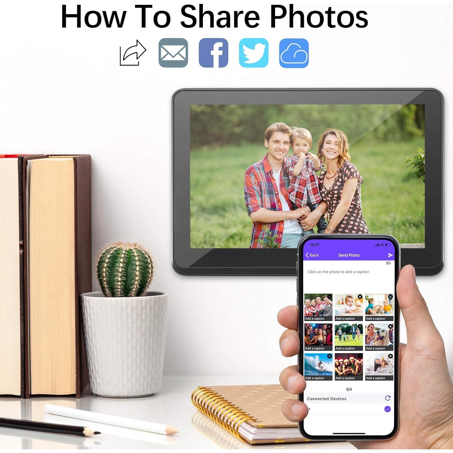 Marco de Foto Digital WiFi Kimire 10" Full HD Negro