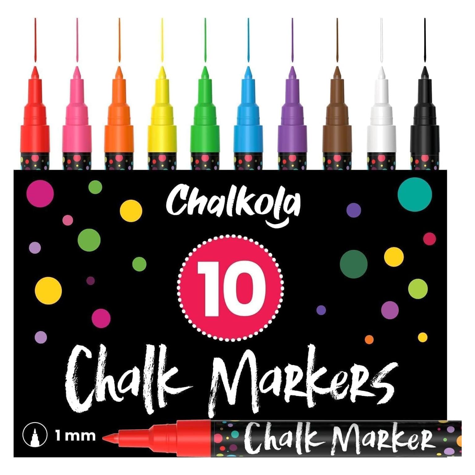 Marcadores de Tiza Chalkola Punta Extra Fina 1mm - Paquete de 10