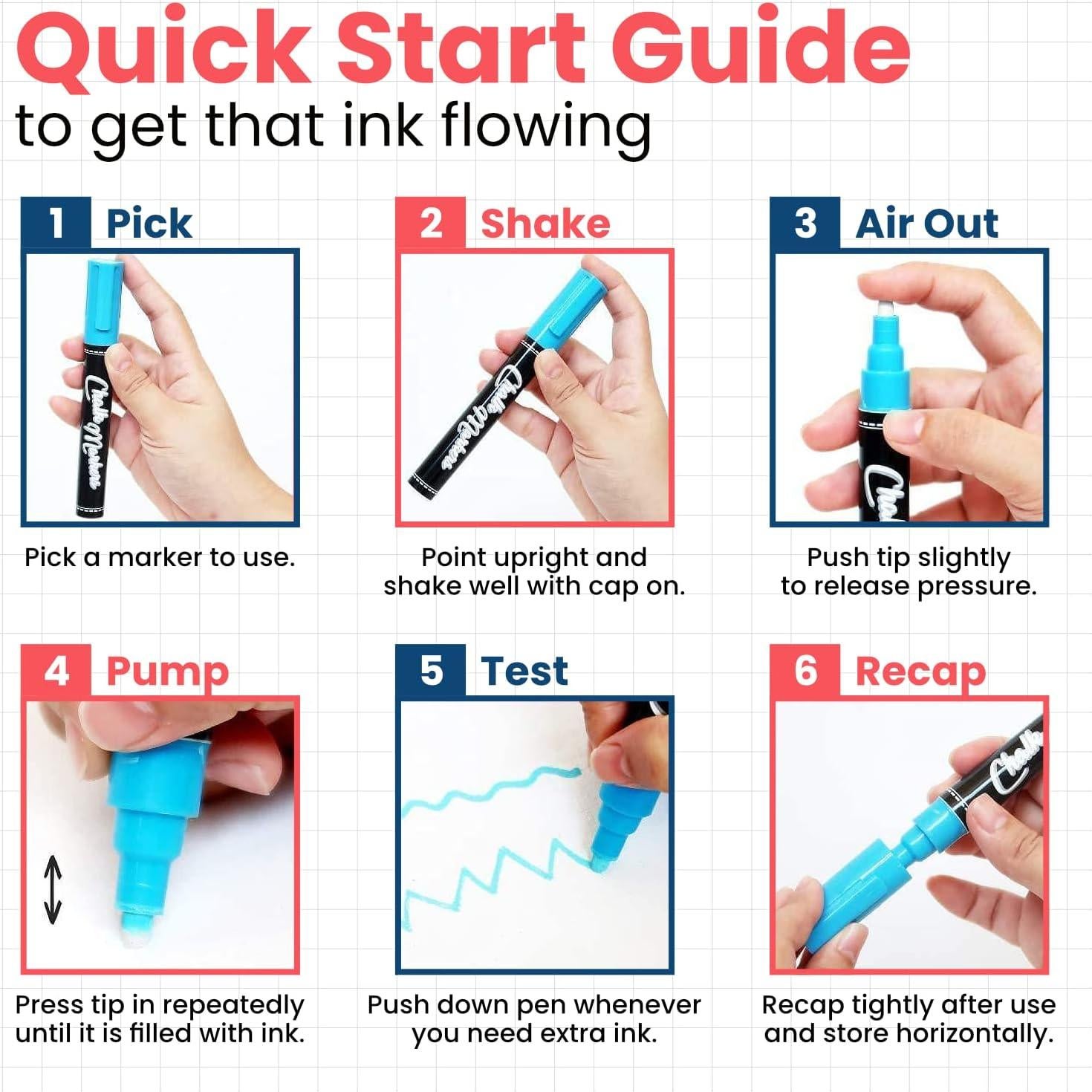 Marcadores de Tiza Chalkola Punta Extra Fina 1mm - Paquete de 10