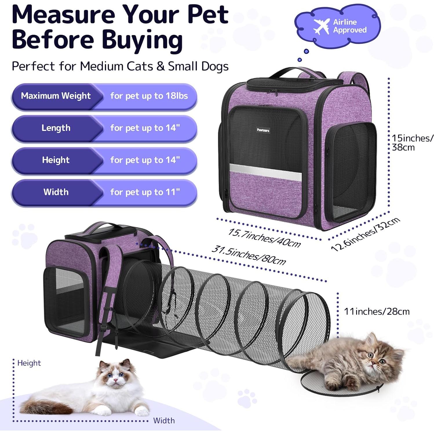 Mochila Transportadora Pawtners para Gatos y Perros 8,16 kg