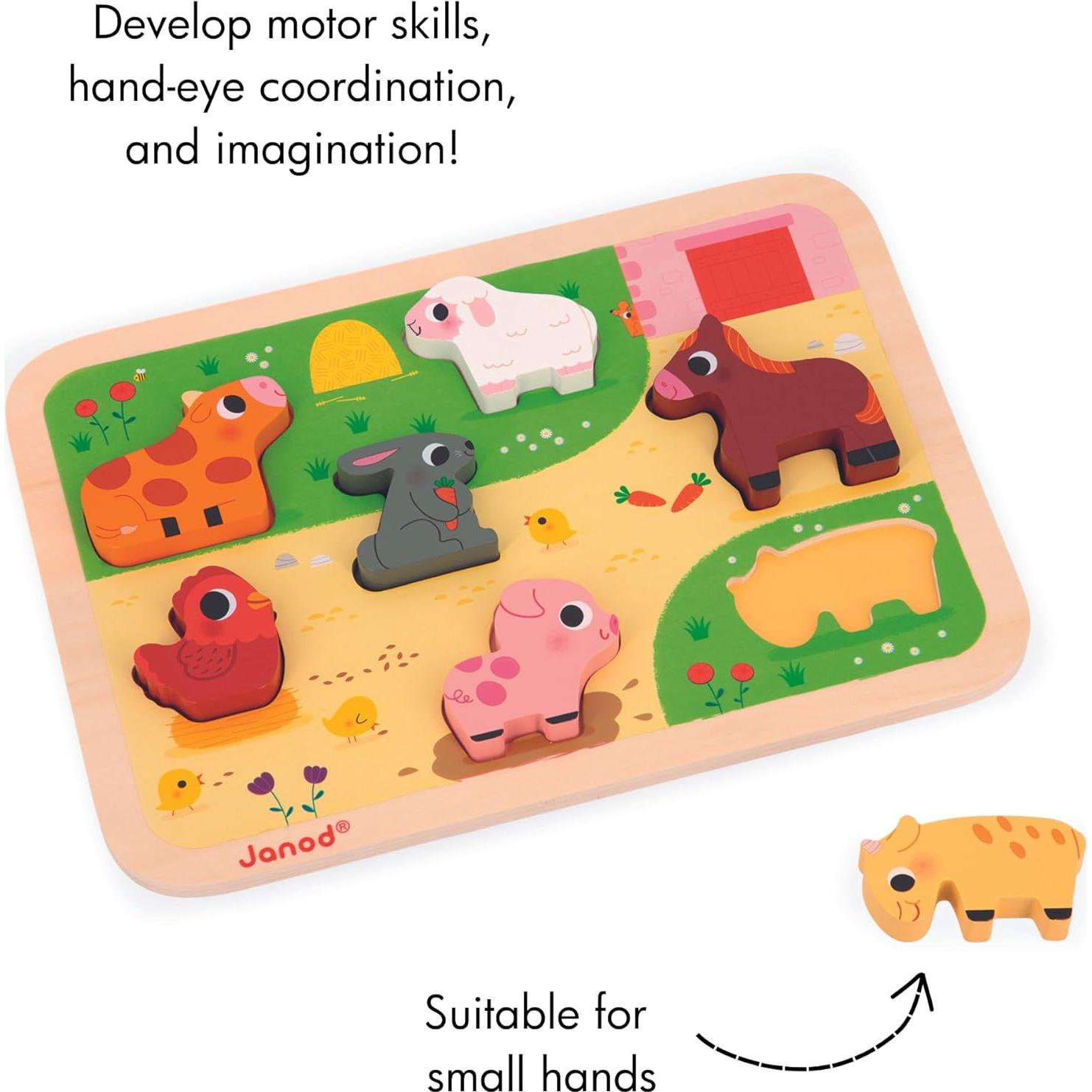 Rompecabezas de Madera Gruesa Janod Granja 7 Piezas 30x21cm