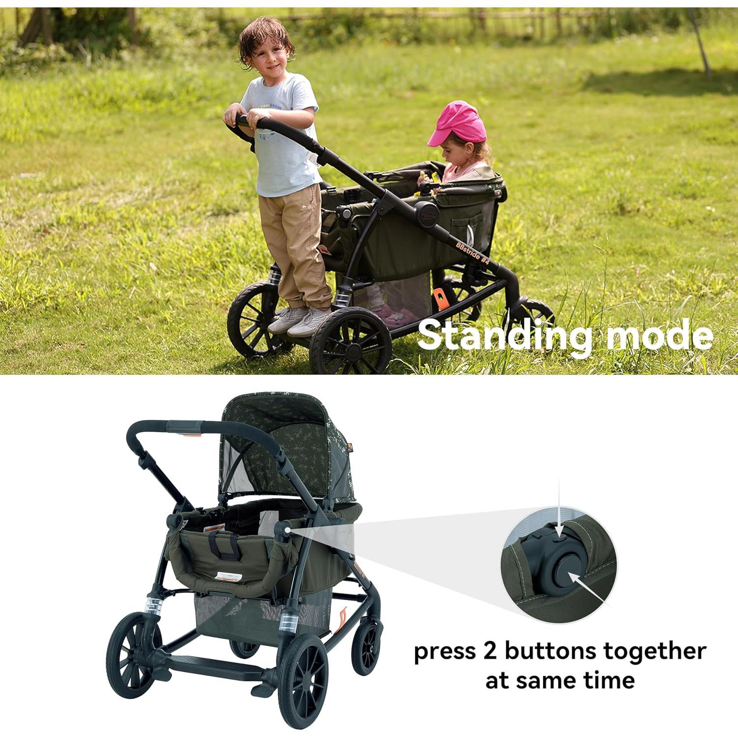 Cochecito Doble Pamo Babe Verde Ajustable Impermeable