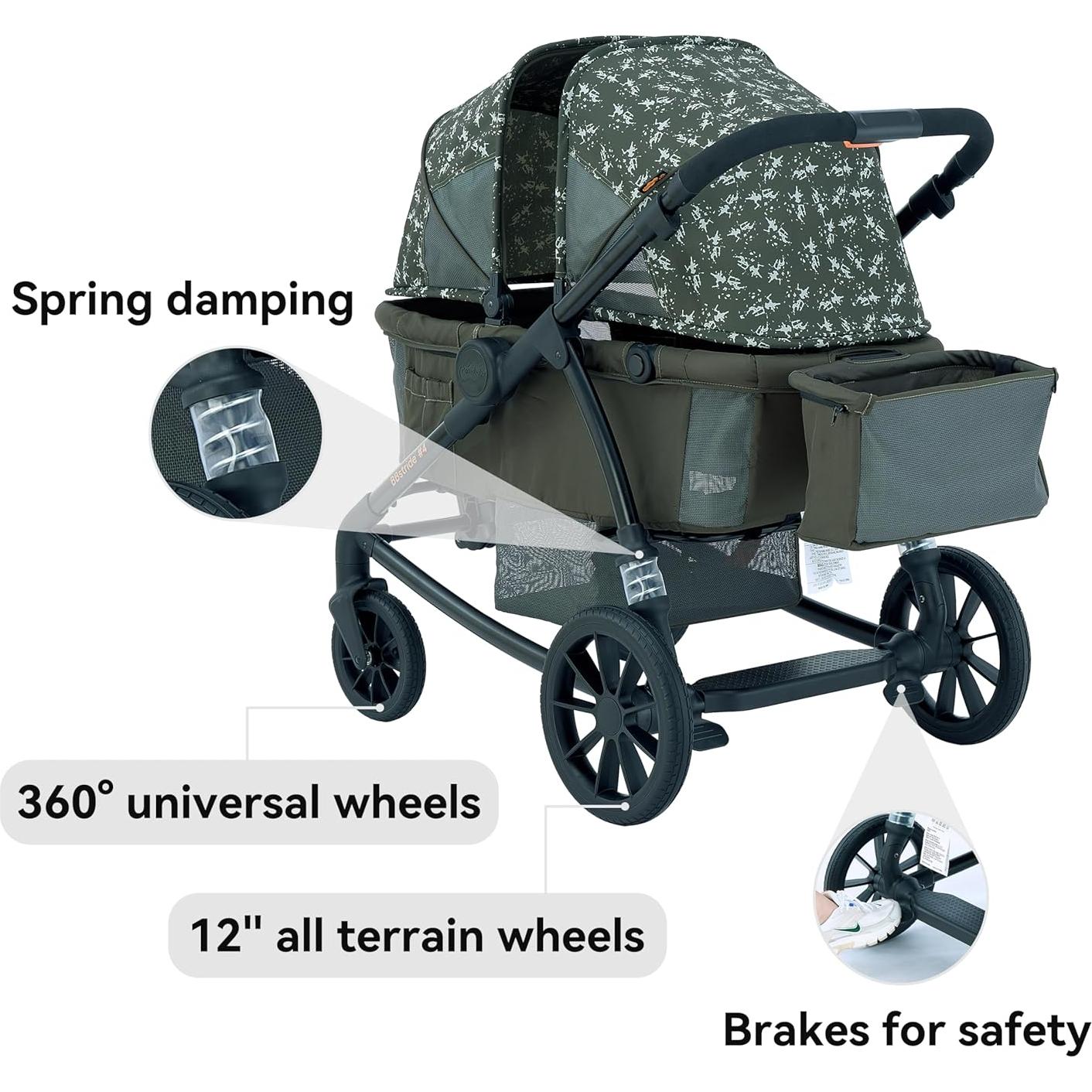 Cochecito Doble Pamo Babe Verde Ajustable Impermeable