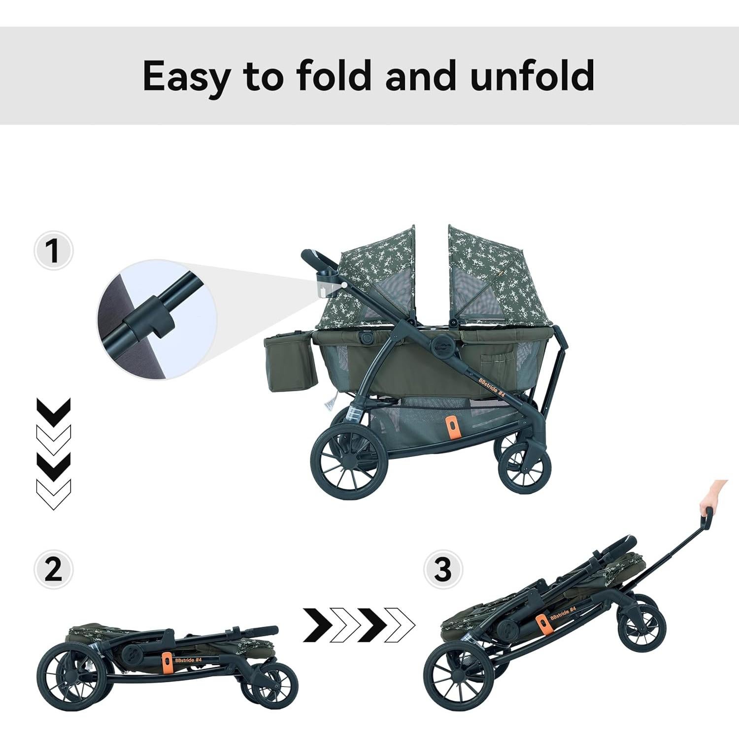 Cochecito Doble Pamo Babe Verde Ajustable Impermeable