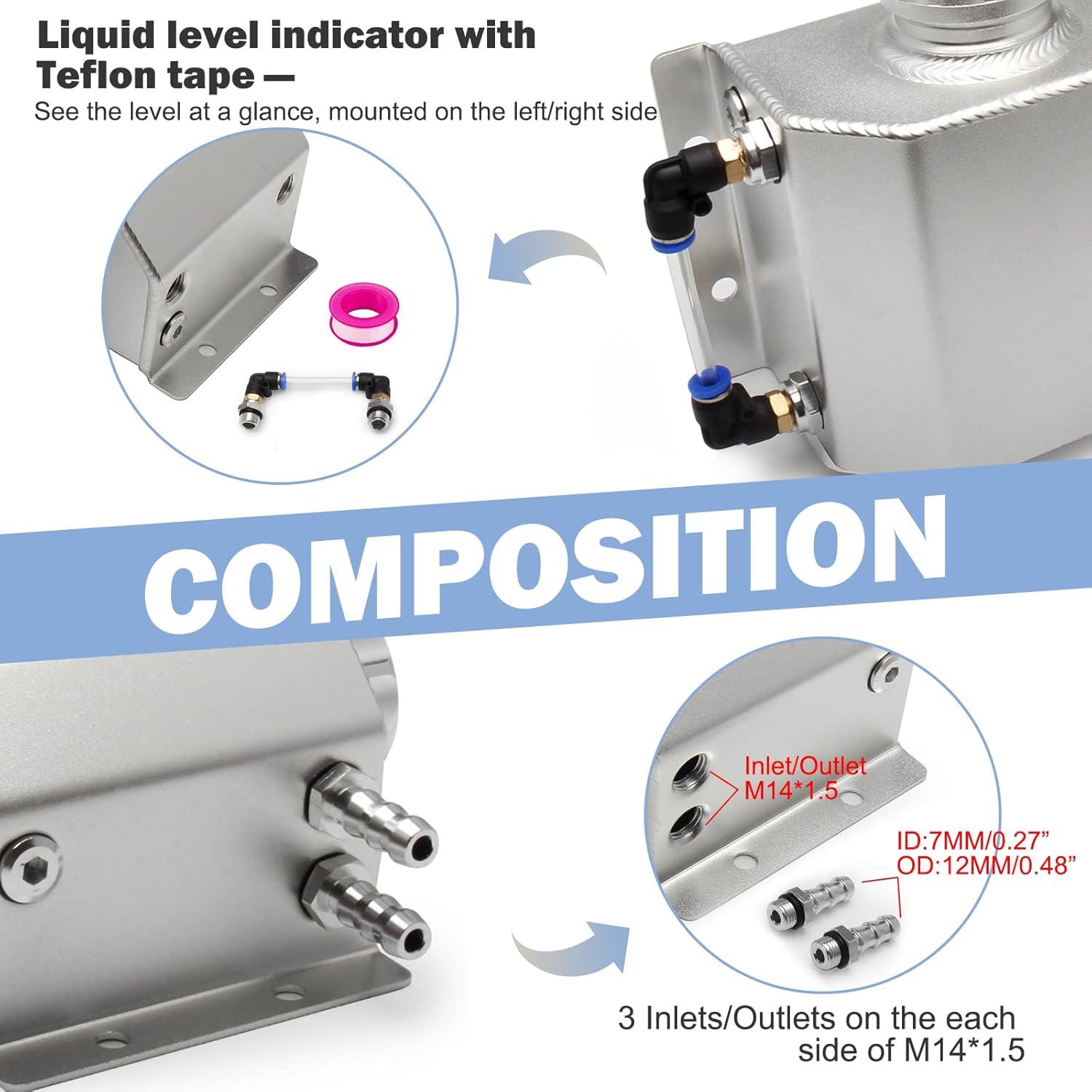 Tanque de Expansión de Refrigerante YIUIY 1L Aluminio Plateado