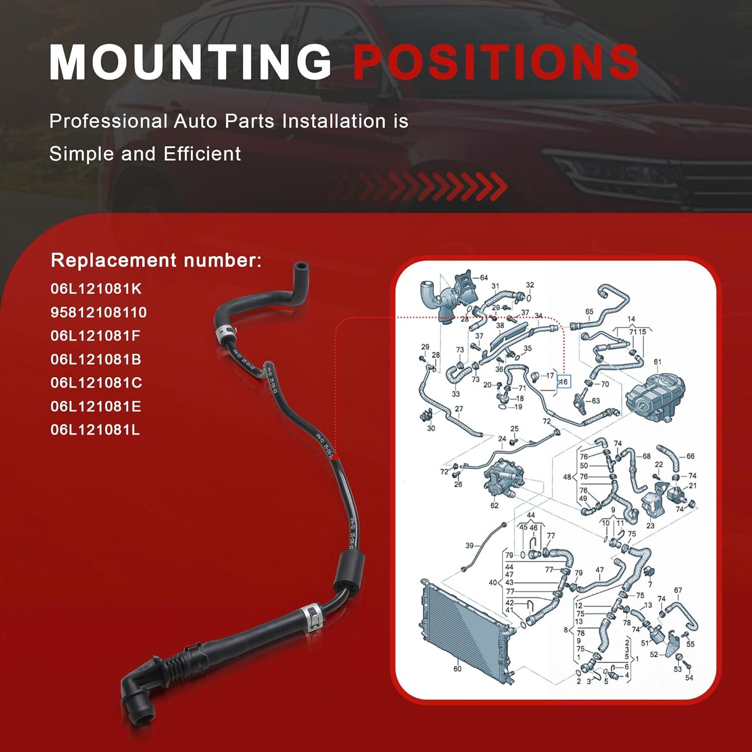 Tubería de refrigerante Yiklwwy 06L121081K para Audi y VW