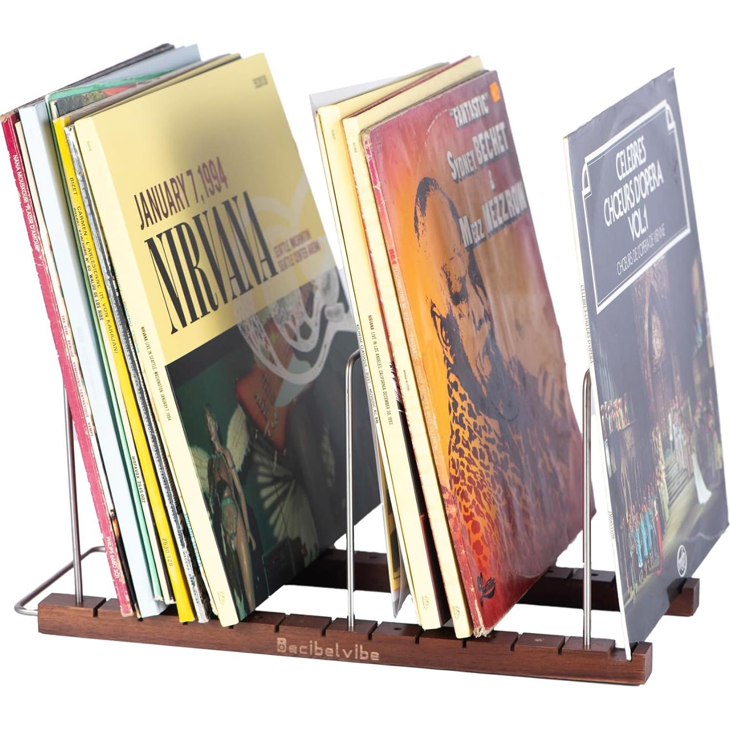 Soporte para Discos de Vinilo Decibelvibe - 75 LP - Acero y Madera