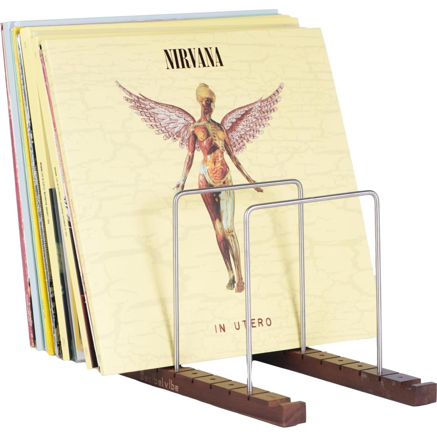 Soporte para Discos de Vinilo Decibelvibe - 75 LP - Acero y Madera