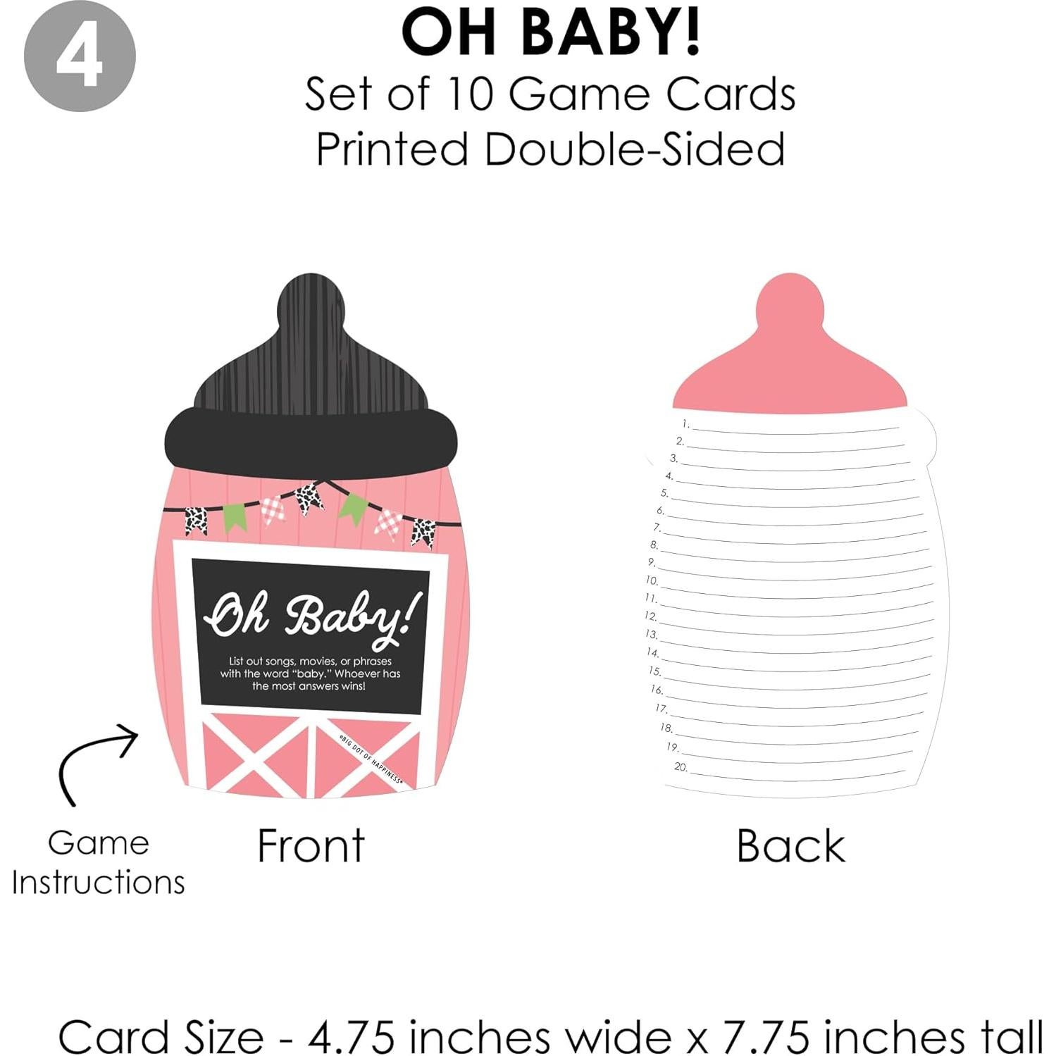 Paquete de Juegos de Baby Shower Granja Rosa - 4 Juegos