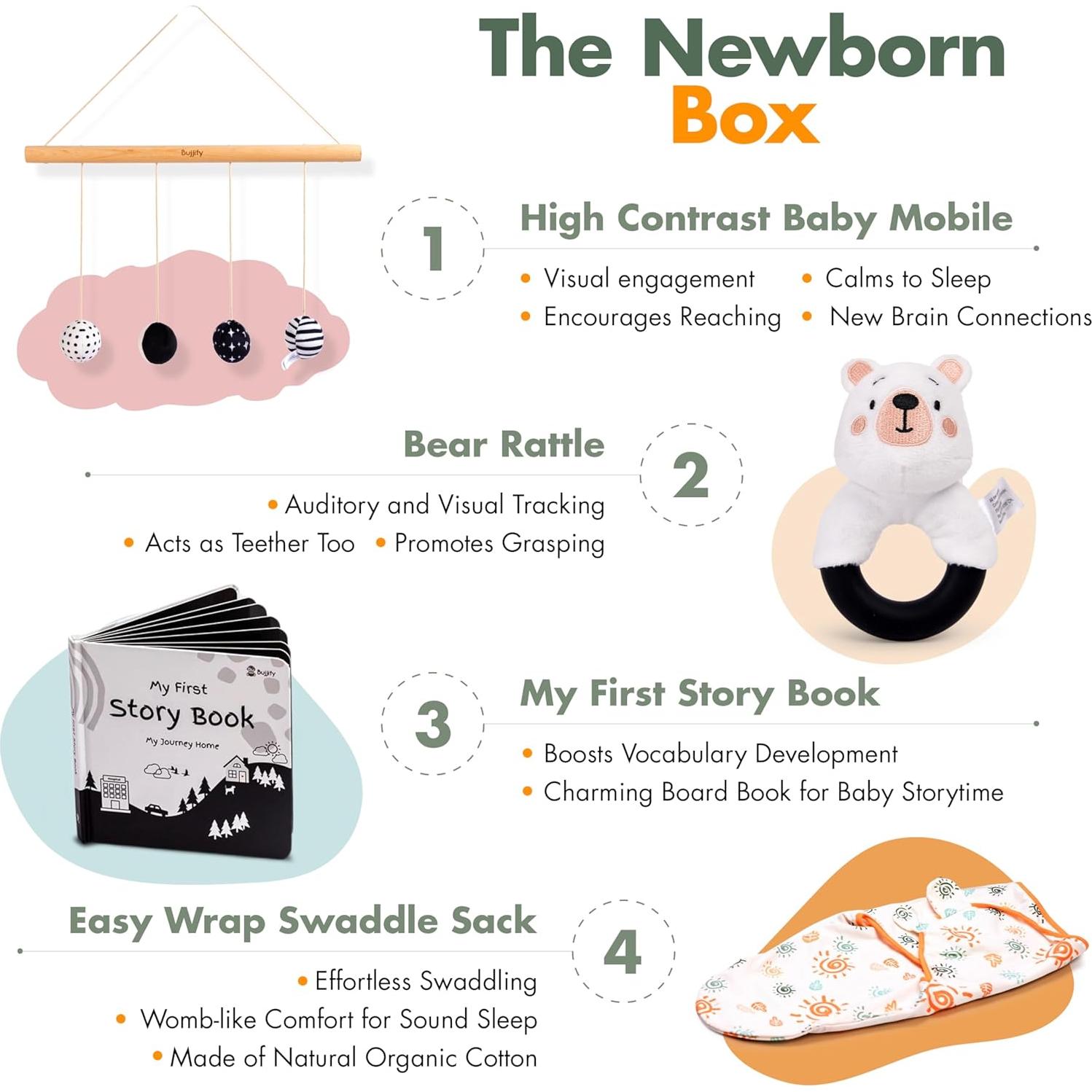 Juego Montessori Bujjify para Bebés 0-2 Meses - Sonajero, Manta y Tarjetas