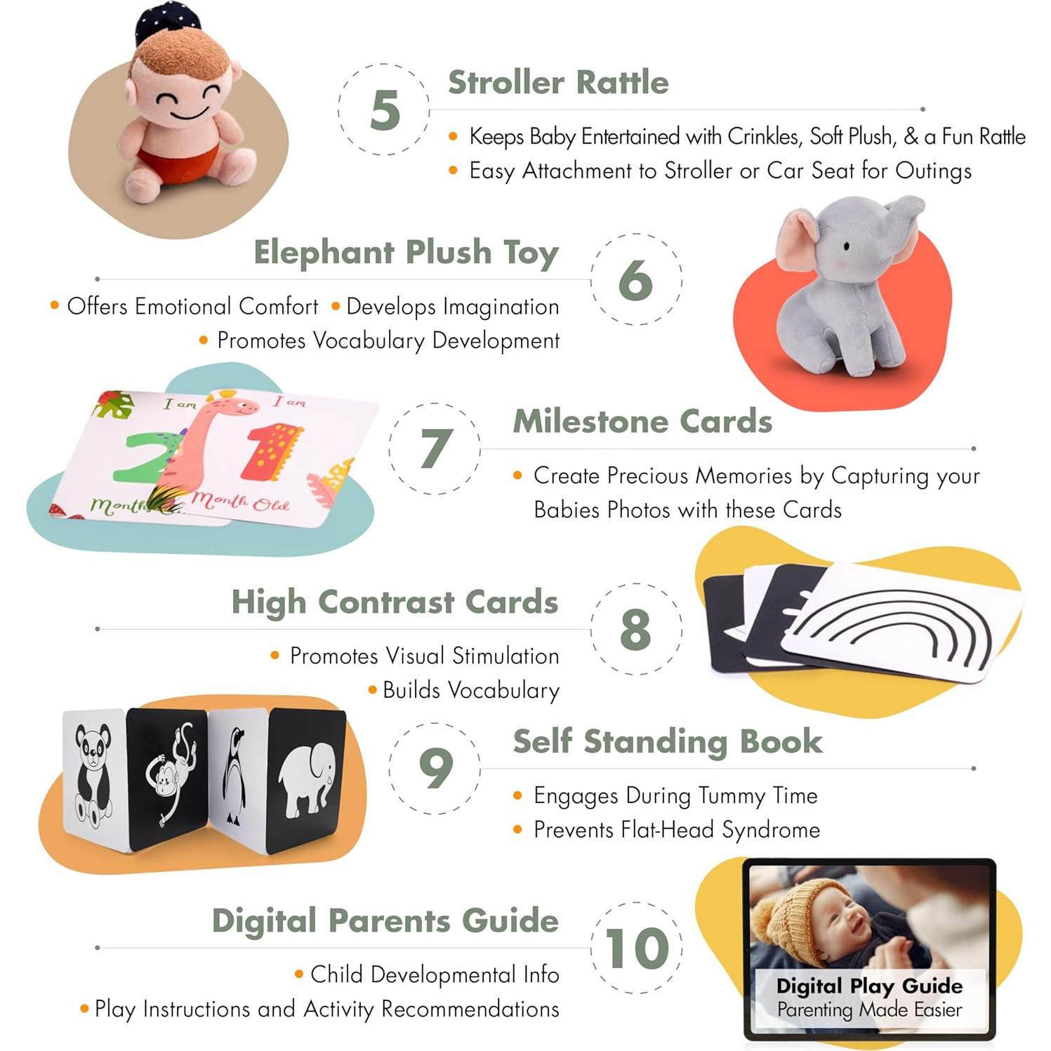 Juego Montessori Bujjify para Bebés 0-2 Meses - Sonajero, Manta y Tarjetas