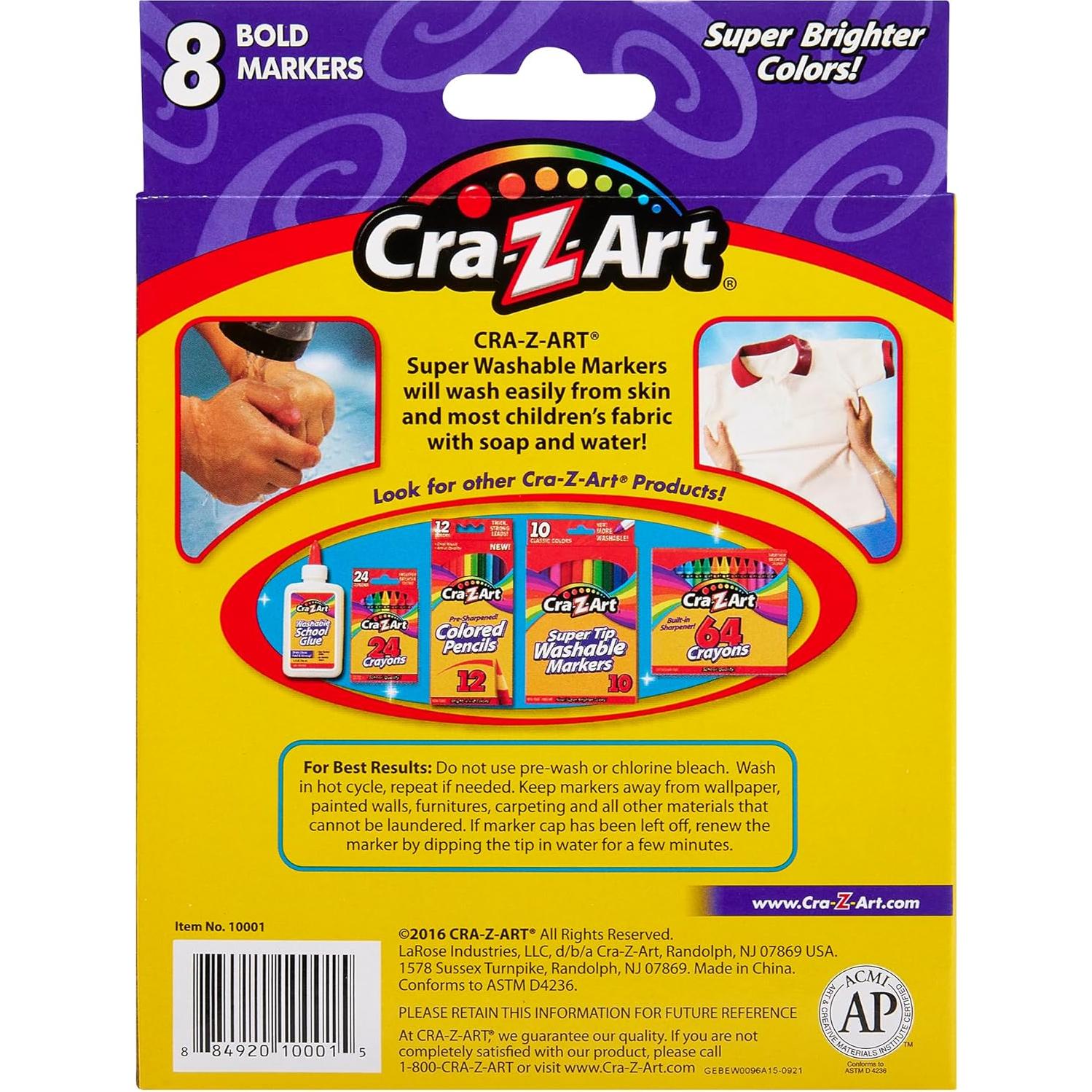 Marcadores Anchos Lavables Cra-Z-Art 8 Colores Brillantes