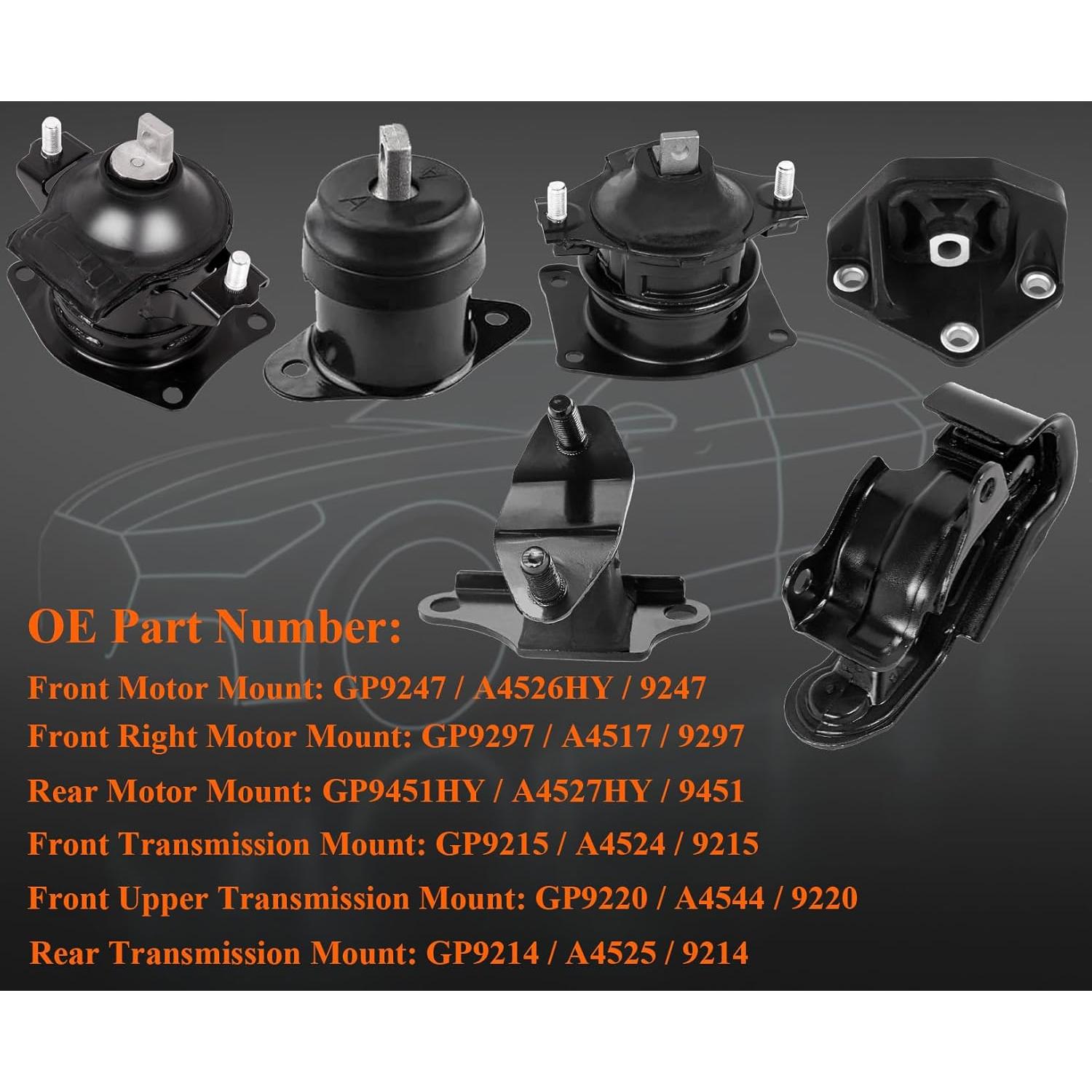 Juego de 6 Montajes de Motor Honda Accord 3.0L 2003-2007