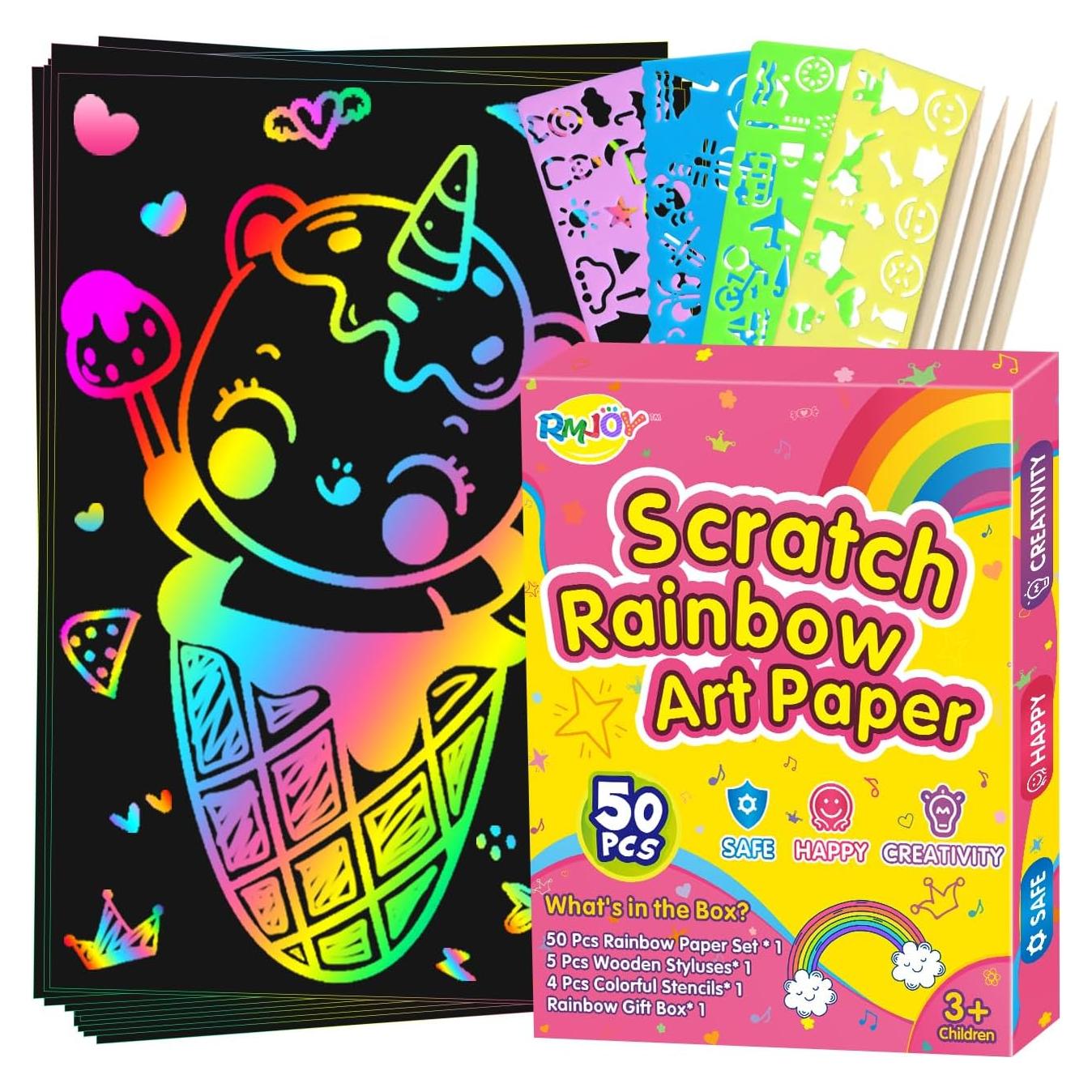 Papel de Rascar Arcoíris RMJOY 59 Piezas para Niños 3+