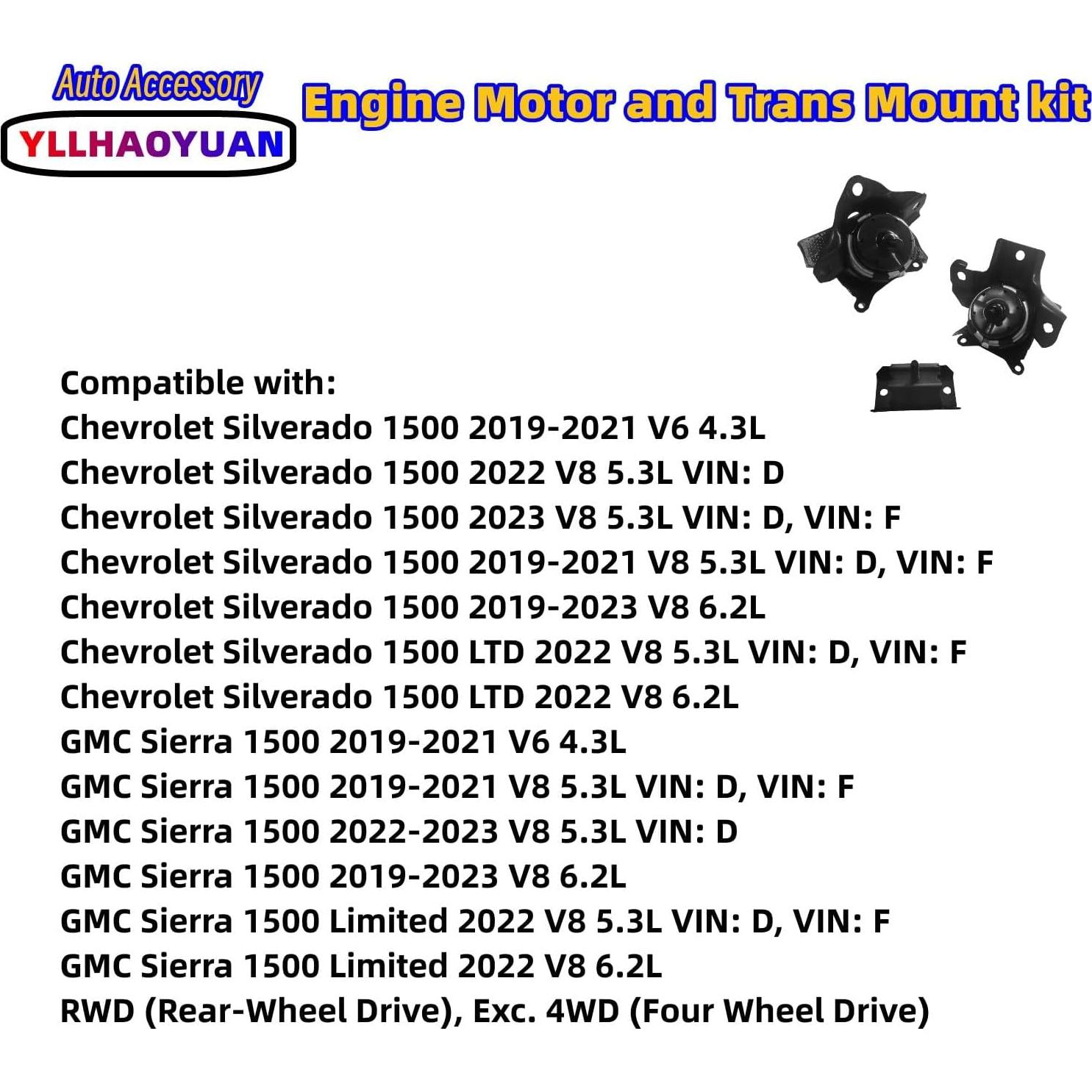 Soporte de Motor y Transmisión Yllhaoyuan 3Pcs Silverado 1500 2019-2023 V8