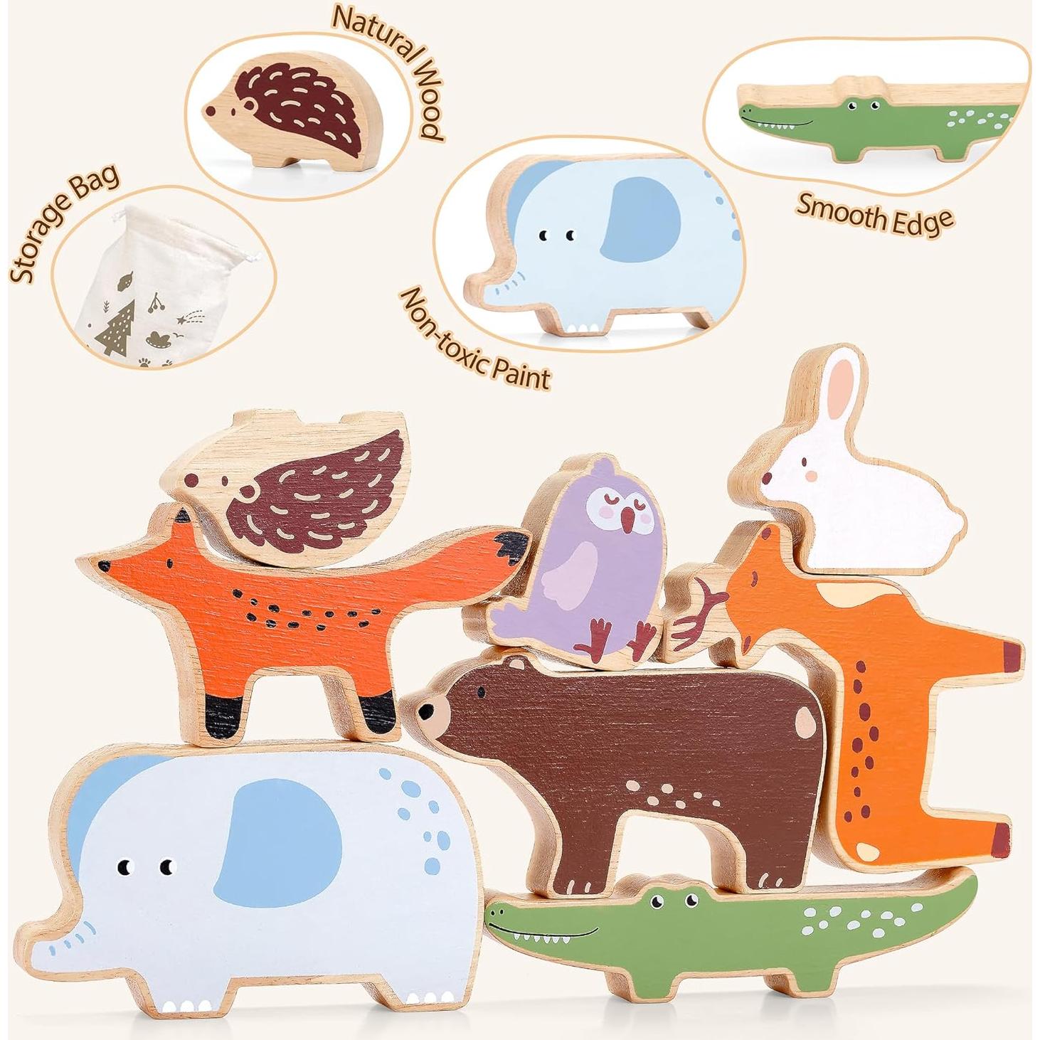 Bloques de Animales de Madera PairPear - Juego Educativo 9 Piezas