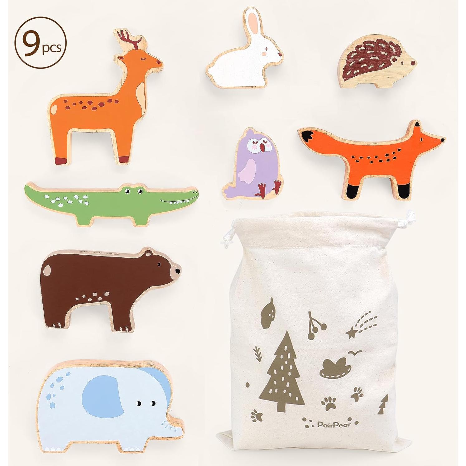 Bloques de Animales de Madera PairPear - Juego Educativo 9 Piezas