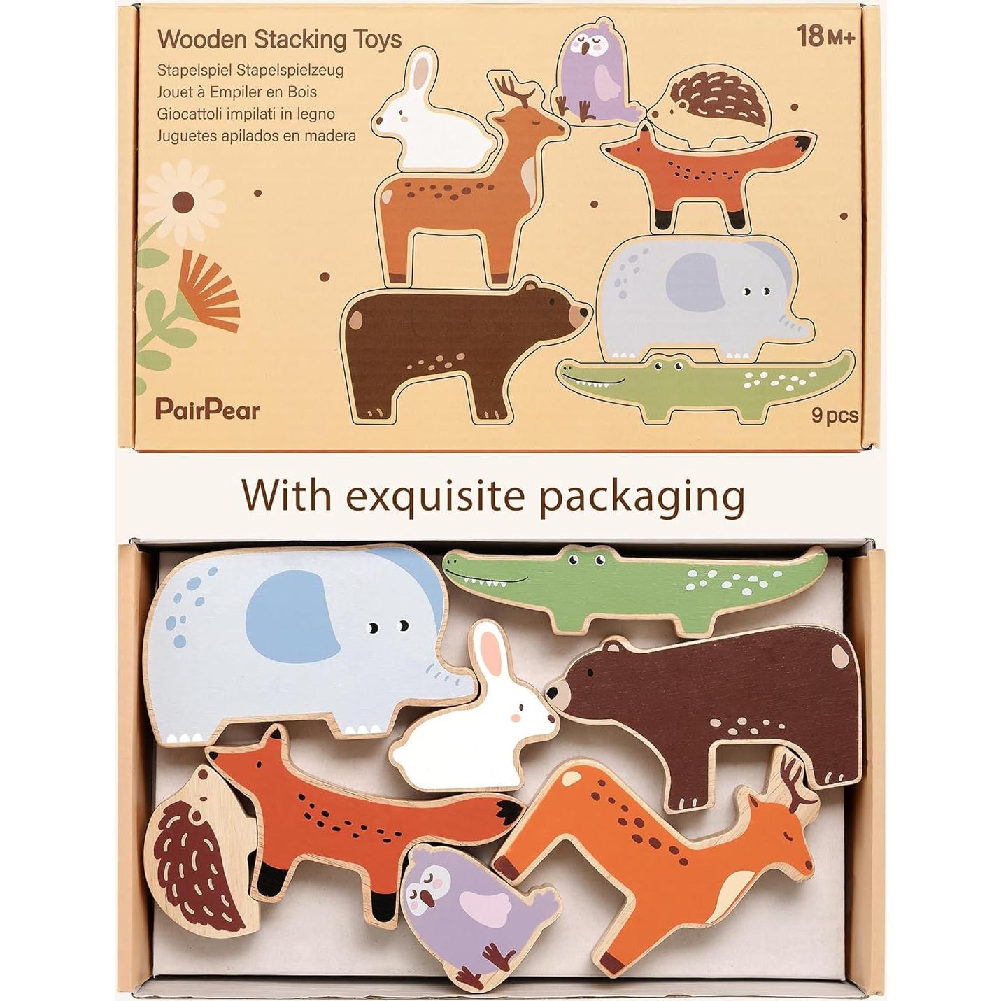 Bloques de Animales de Madera PairPear - Juego Educativo 9 Piezas