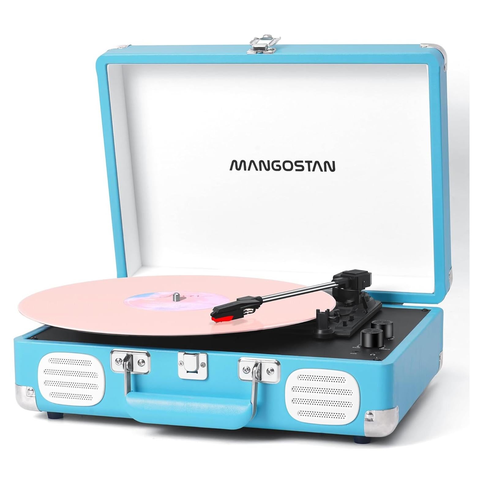 Reproductor de Vinilo Portátil Bluetooth MANGOSTAN TE-001KBU Azul