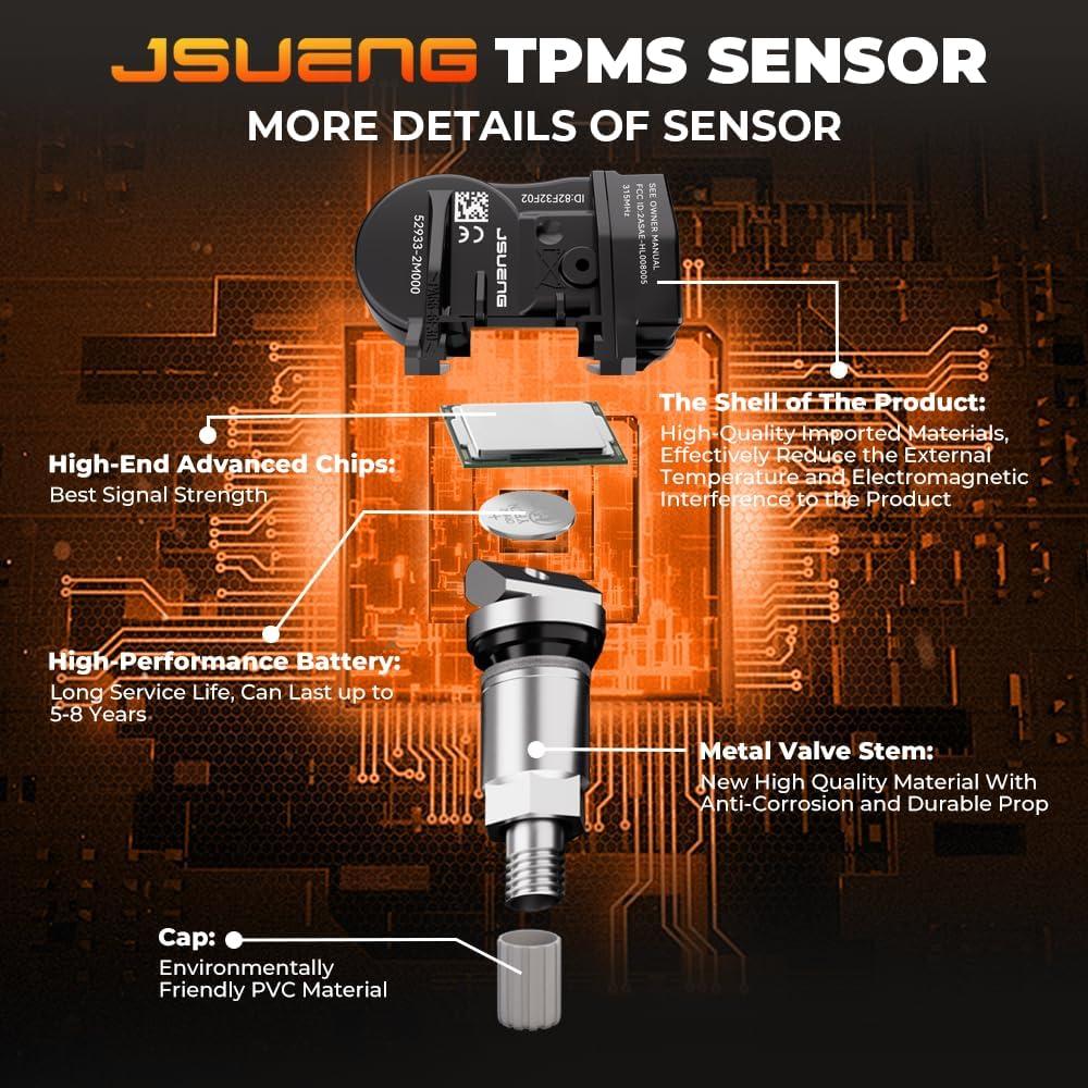Sensor TPMS Jsueng para Hyundai y Kia - 4 Pack