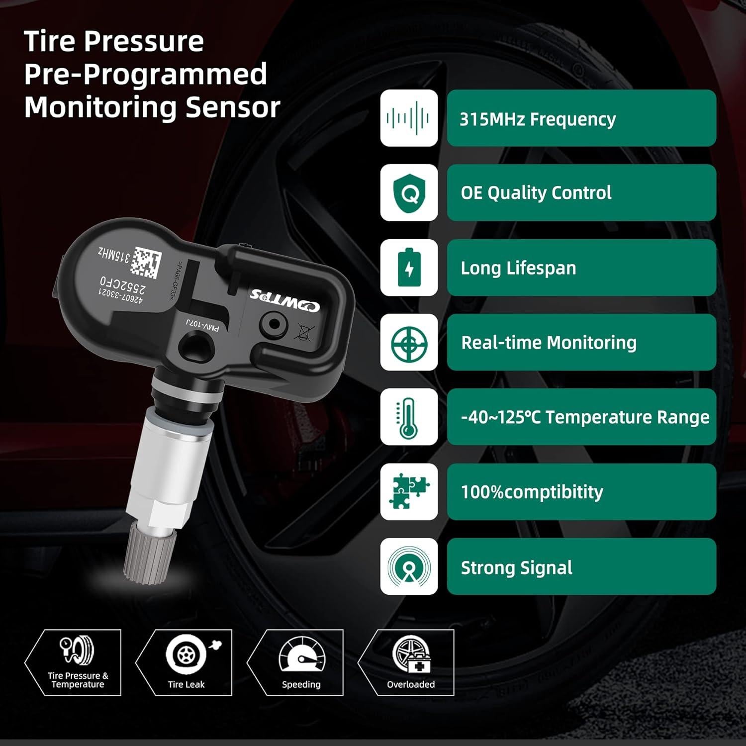 Sensor TPMS CDWTPS para Toyota Lexus Scion - Paquete de 4