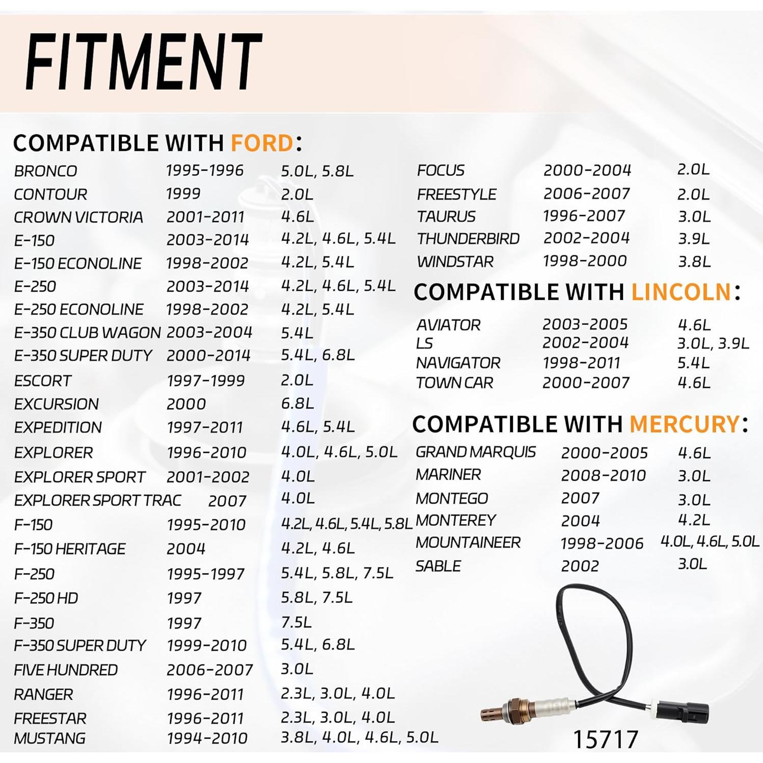 Sensor de Oxígeno Automost 15717 2 Pcs Compatible Ford y Lincoln