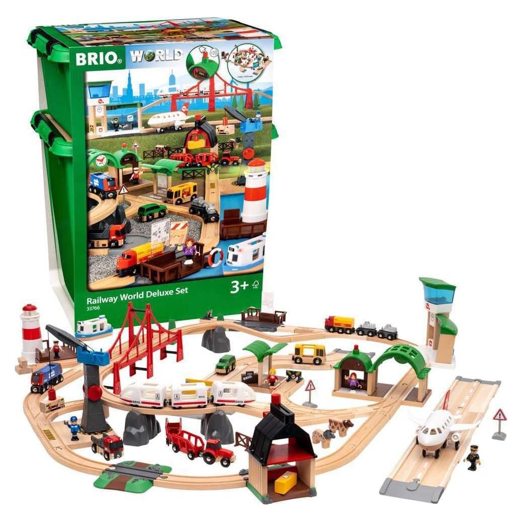 Conjunto Deluxe de Ferrocarril BRIO 33766 - 106 Piezas de Madera