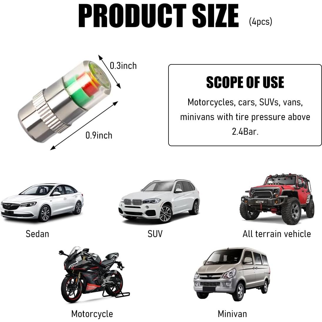 4 Tapones de Válvula de Monitor de Presión Yourkar Plata