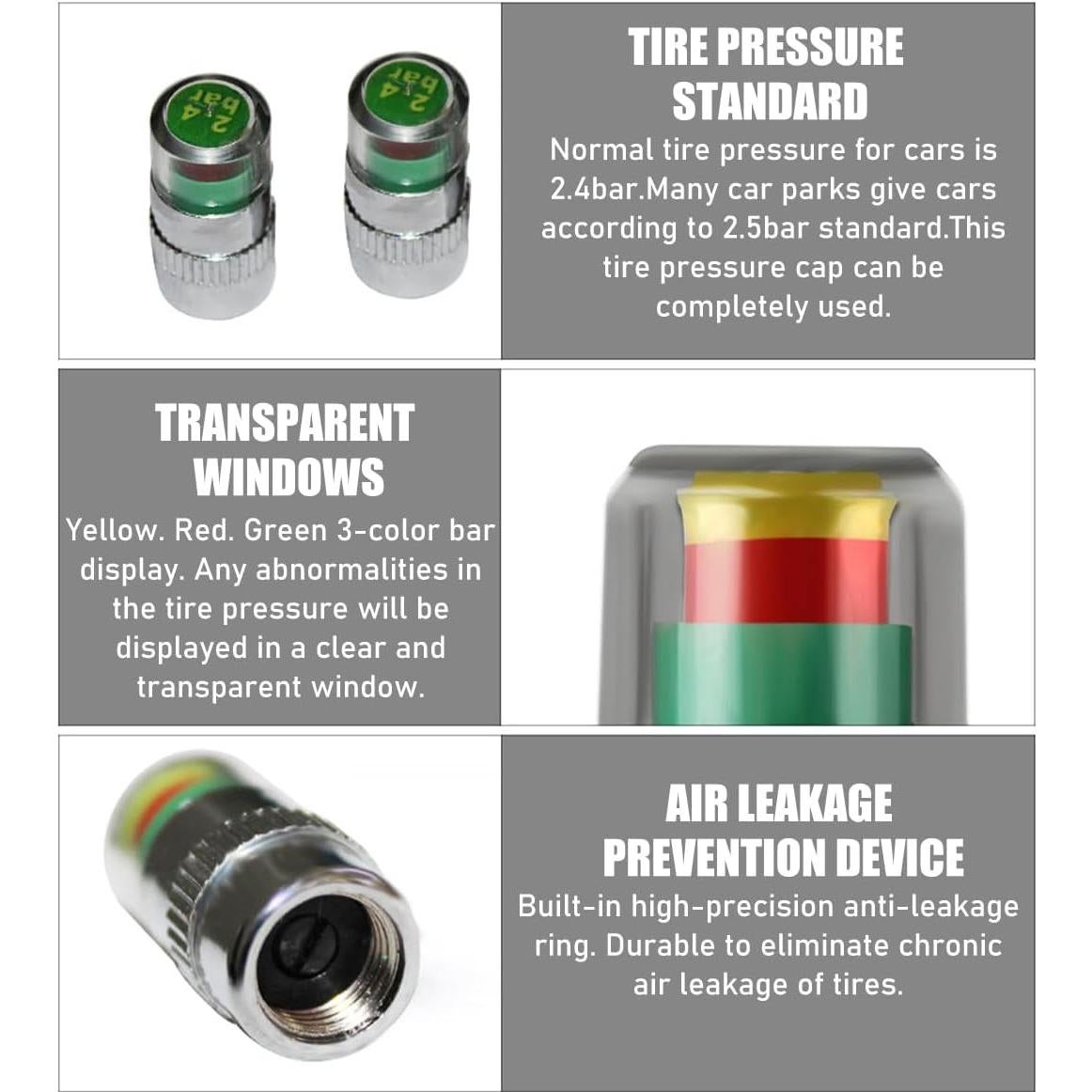4 Tapones de Válvula de Monitor de Presión Yourkar Plata