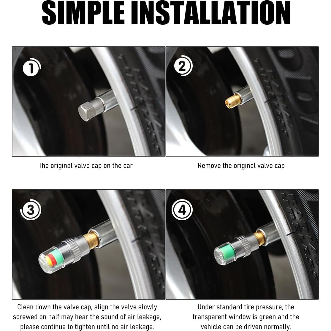4 Tapones de Válvula de Monitor de Presión Yourkar Plata
