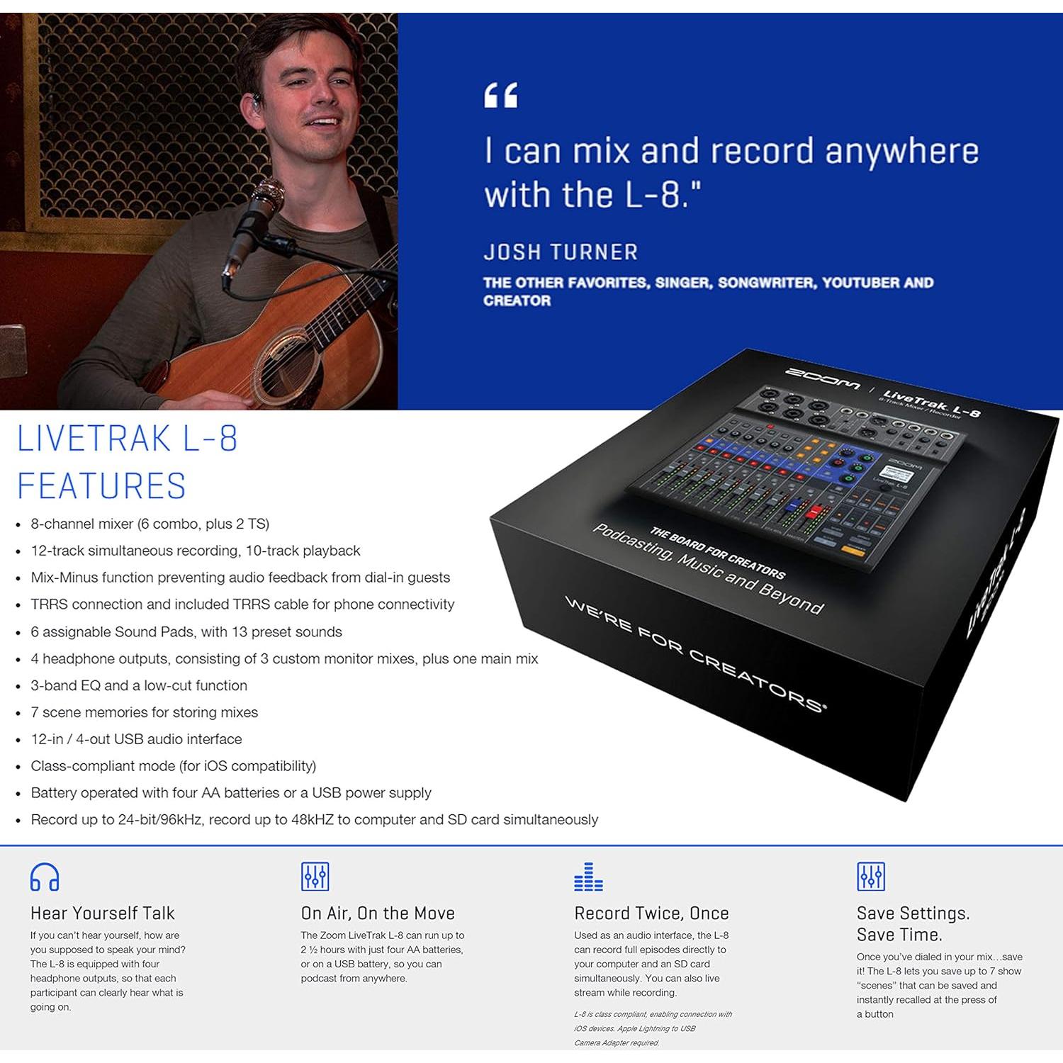 Mezclador Digital Zoom LiveTrak L-8 8 Canales + Accesorios