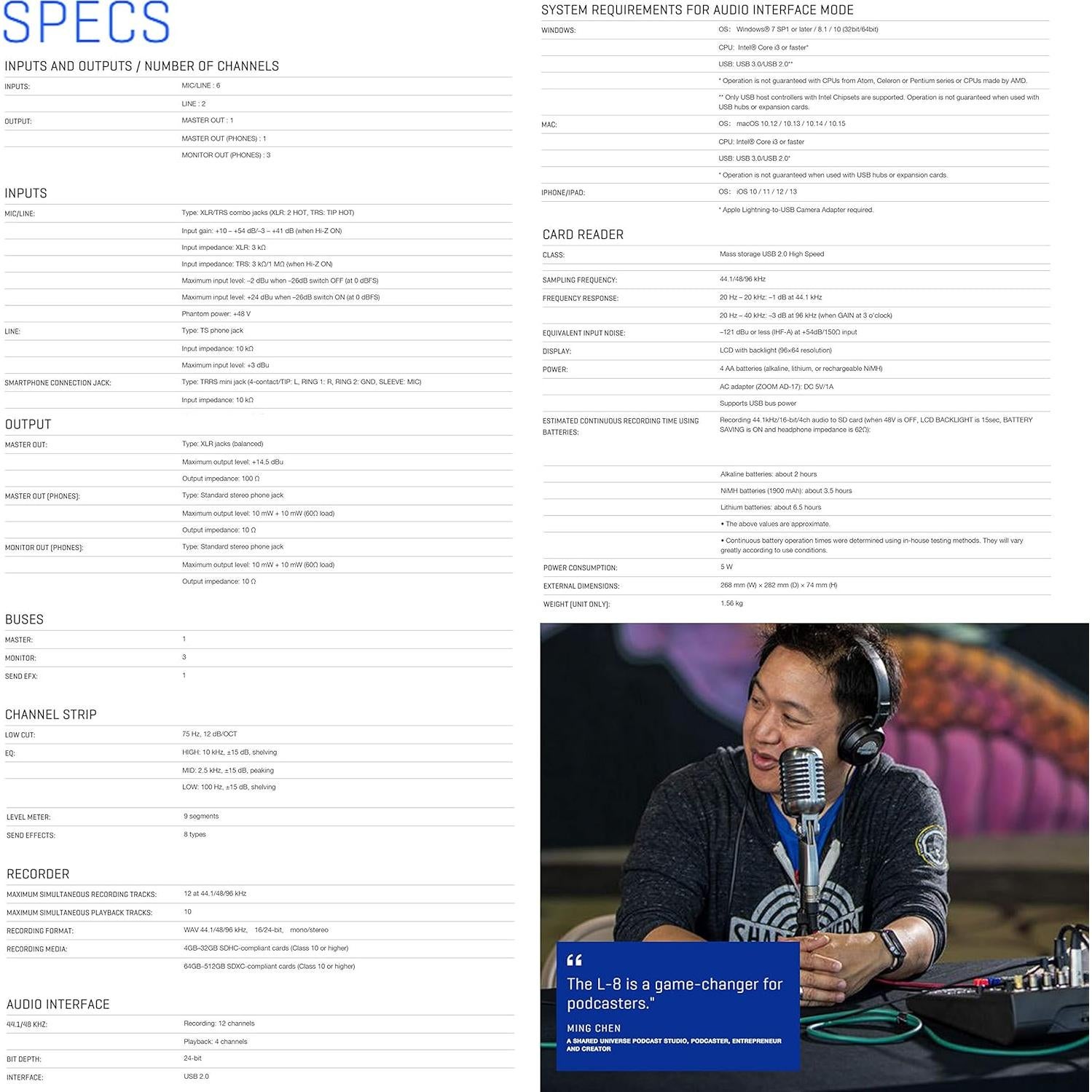 Mezclador Digital Zoom LiveTrak L-8 8 Canales + Accesorios