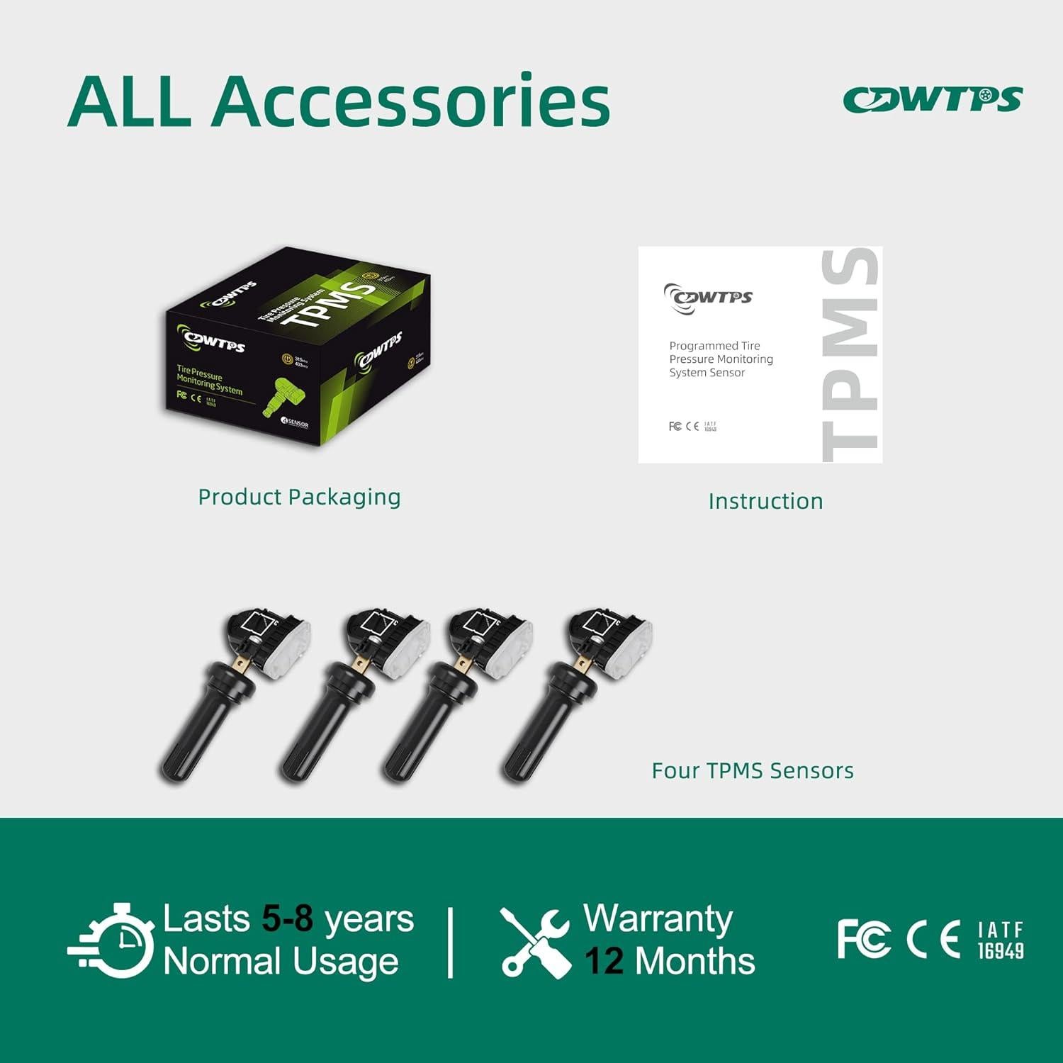 Sensor TPMS CDWTPS 4-Pack para Chevy GMC Buick Cadillac