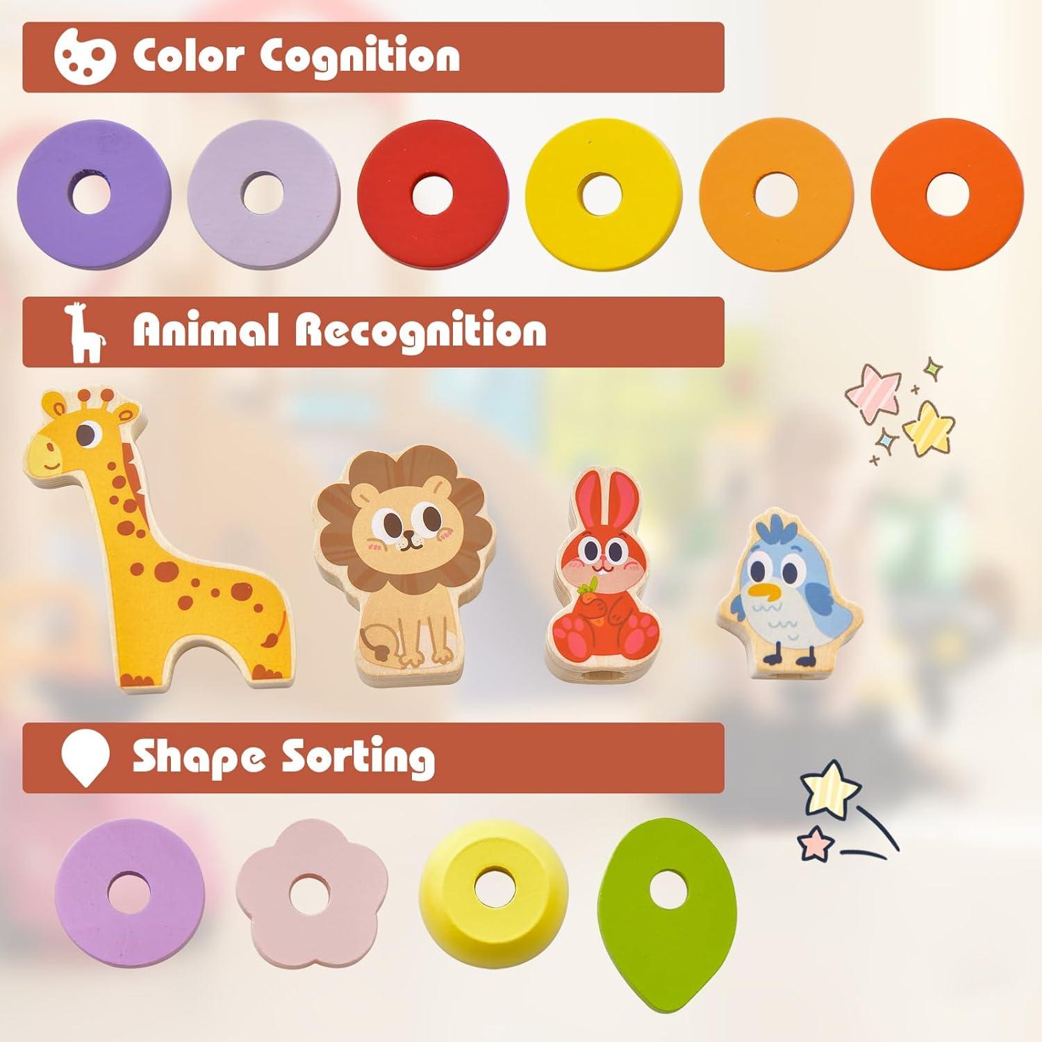 Juego de Tren de Madera HONEY JOY con 3 Vagones y Bloques