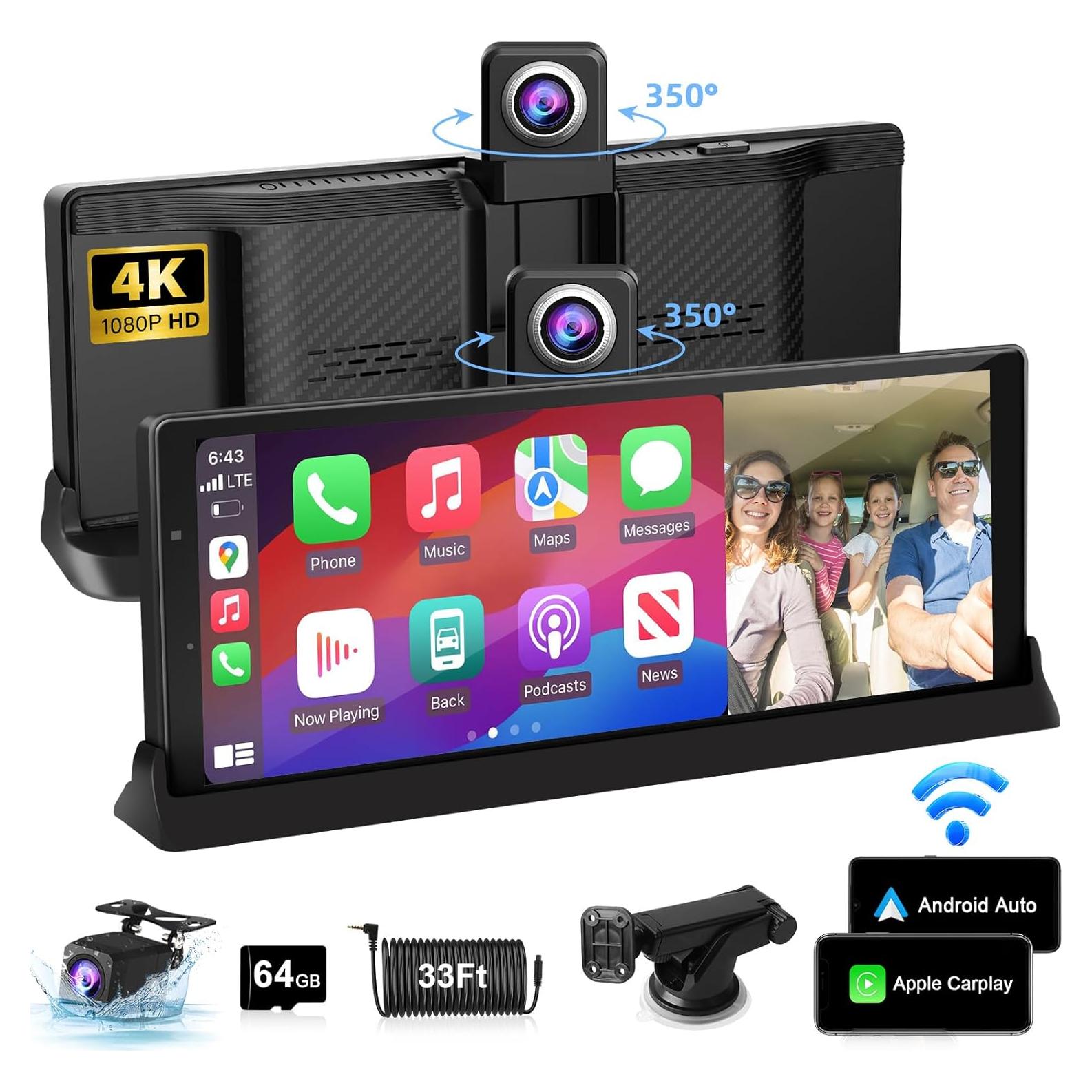 Pantalla Inalámbrica 10.26" Jelkuz CarPlay Android Auto 4K