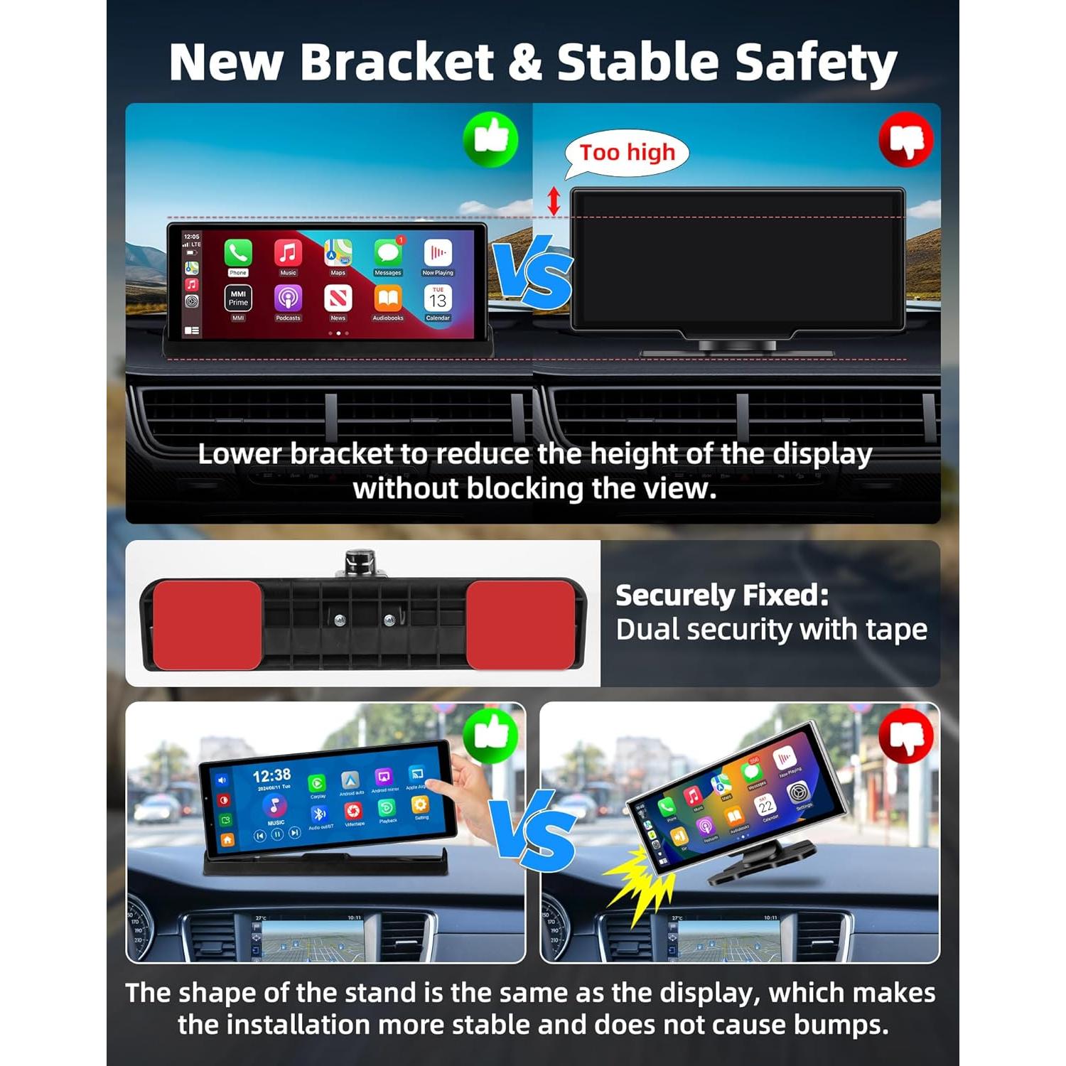 Pantalla Inalámbrica 10.26" Jelkuz CarPlay Android Auto 4K