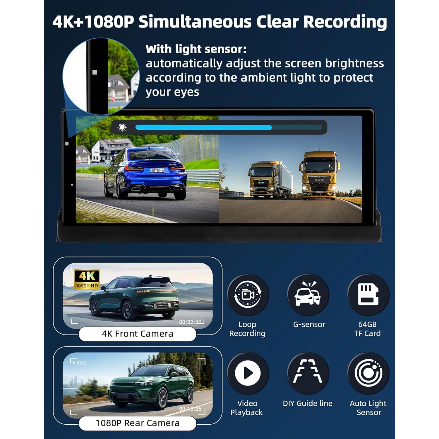 Pantalla Inalámbrica 10.26" Jelkuz CarPlay Android Auto 4K