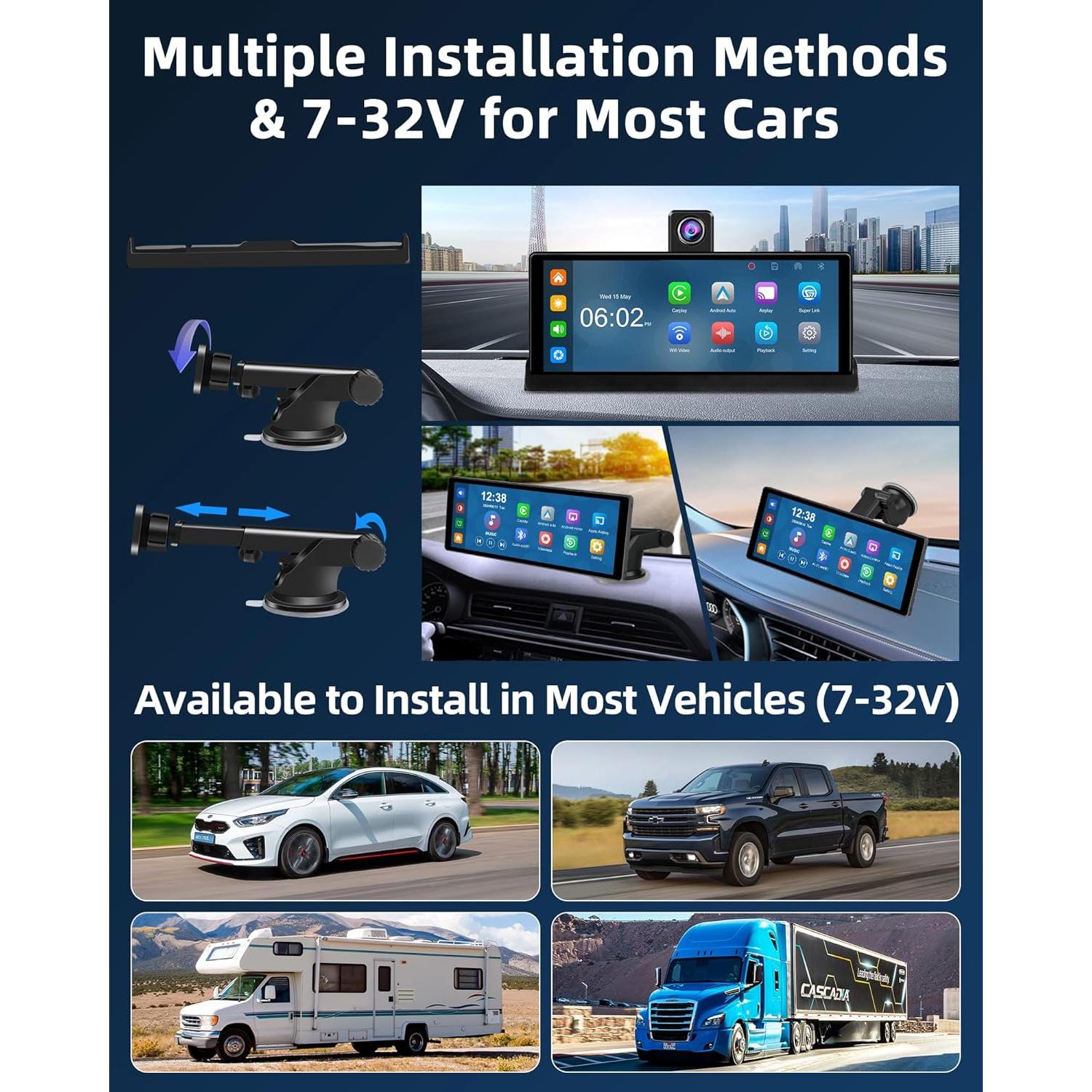 Pantalla Inalámbrica 10.26" Jelkuz CarPlay Android Auto 4K