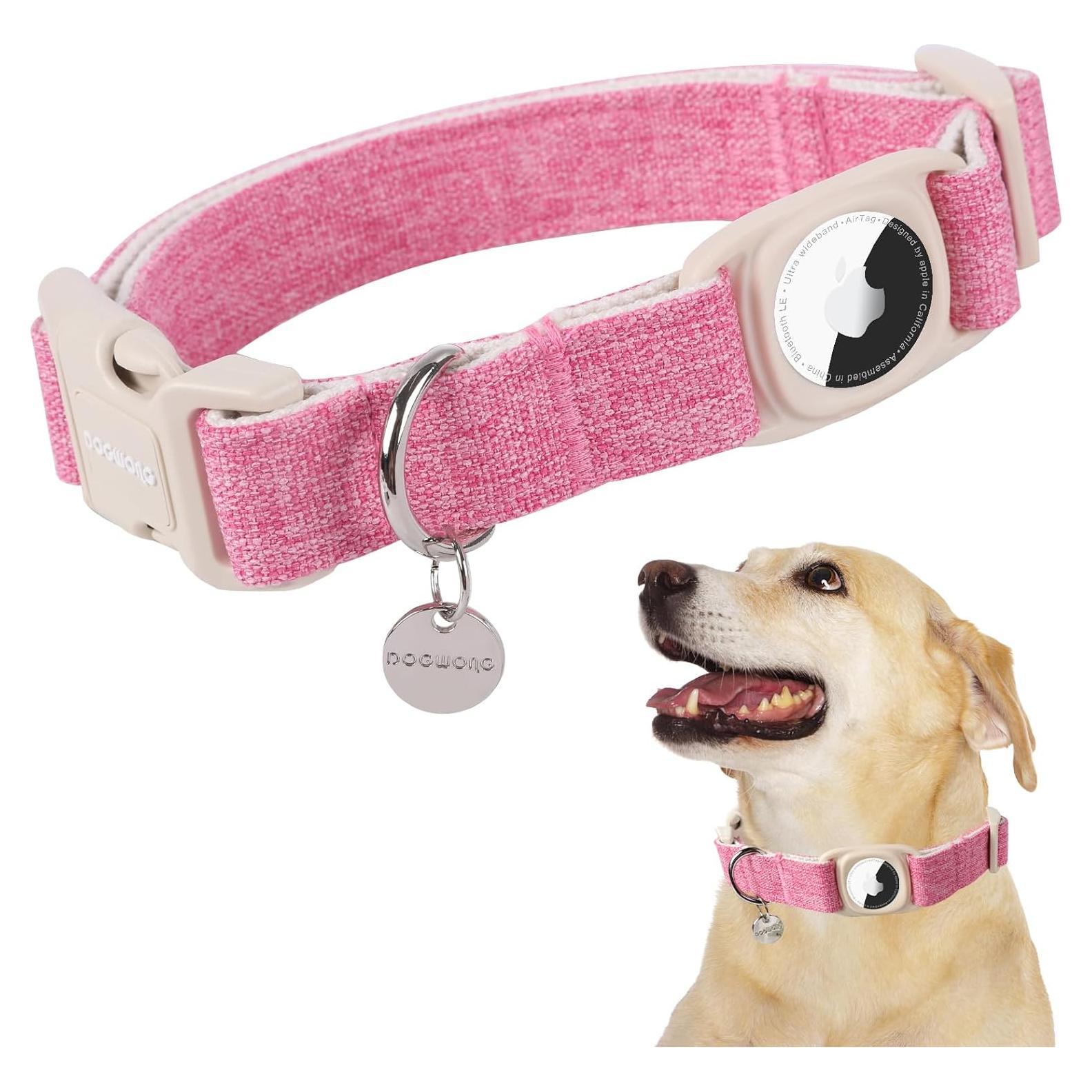 Collar para Perro DOGWONG Mediano Rosa con Soporte Airtag