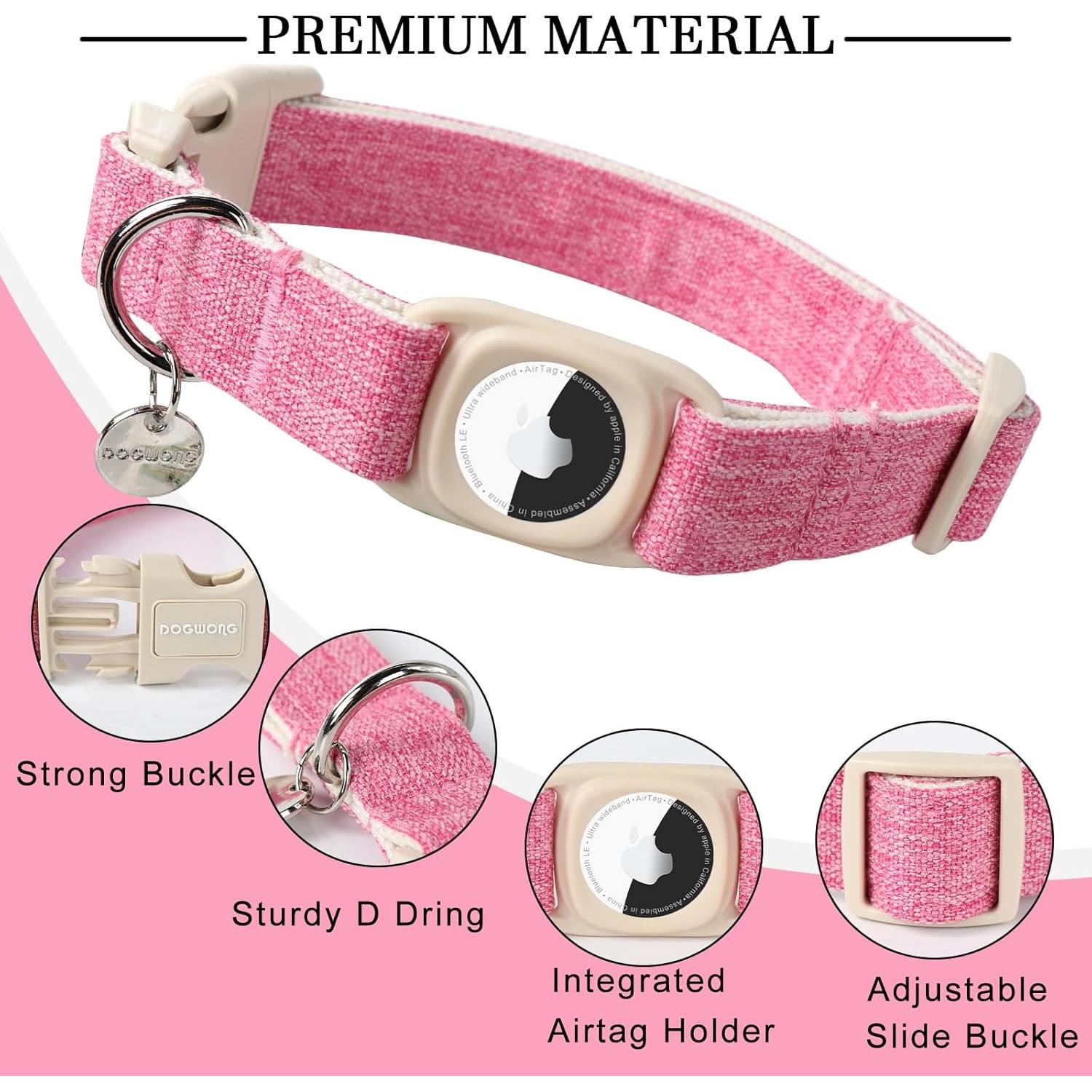 Collar para Perro DOGWONG Mediano Rosa con Soporte Airtag