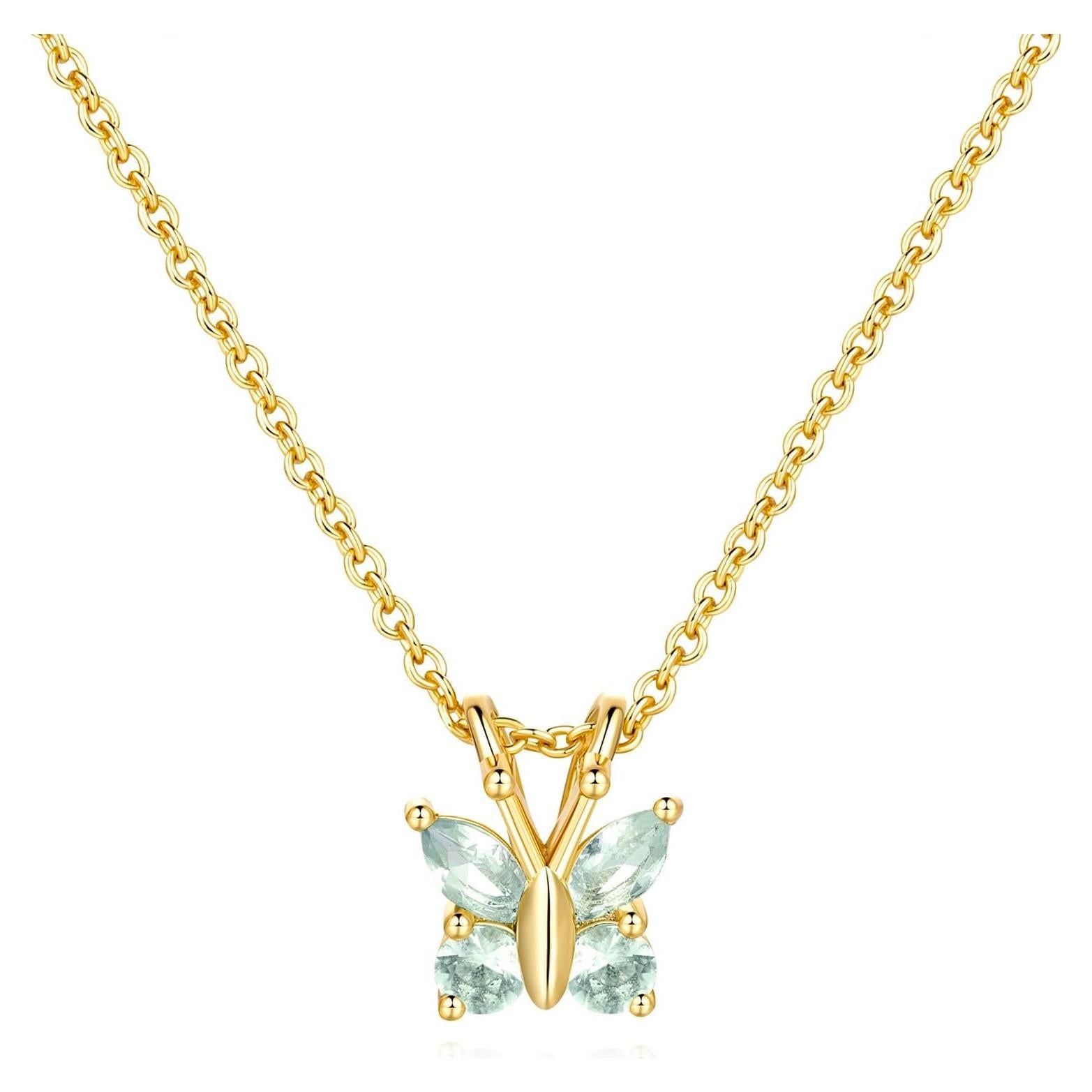 Collar Colgante Mariposa 14K Chantel Yorke Oro CZ Azul
