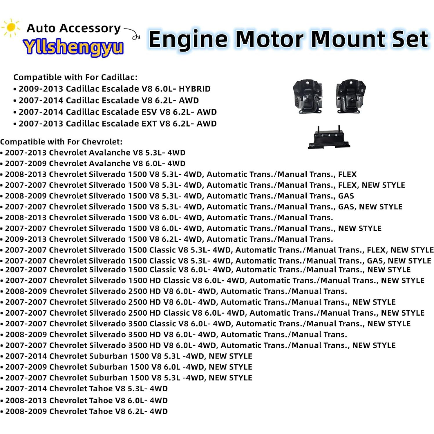 Kit de Soportes de Motor y Transmisión Yllshengyu 3 Piezas