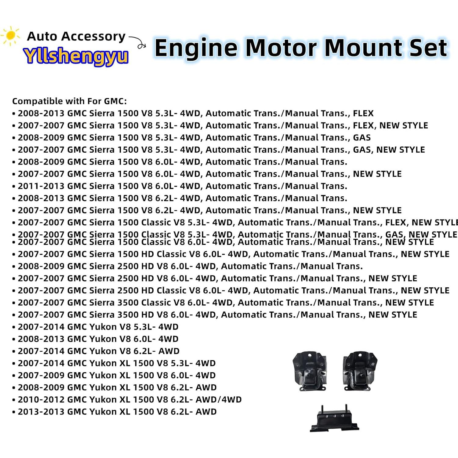 Kit de Soportes de Motor y Transmisión Yllshengyu 3 Piezas
