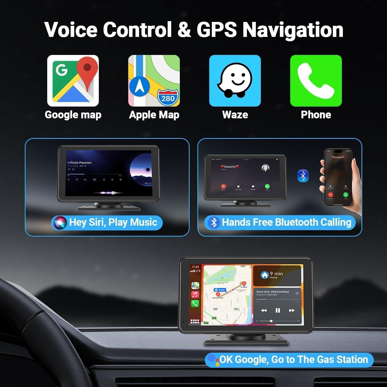 Estéreo de Coche APOKAMORI 7" CarPlay Bluetooth GPS