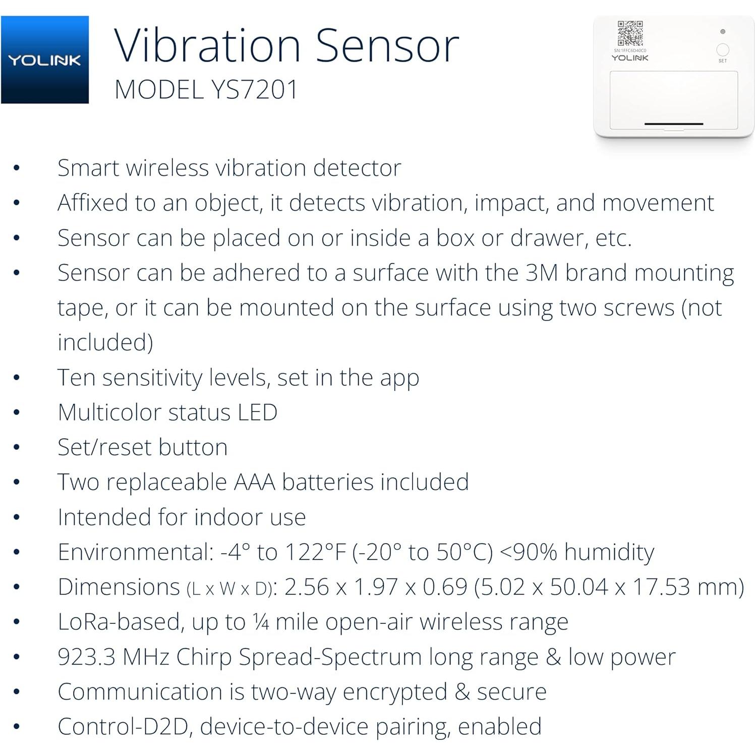 Sensor de Vibración YoLink YS7201-UC 400m Alerta SMS/Email