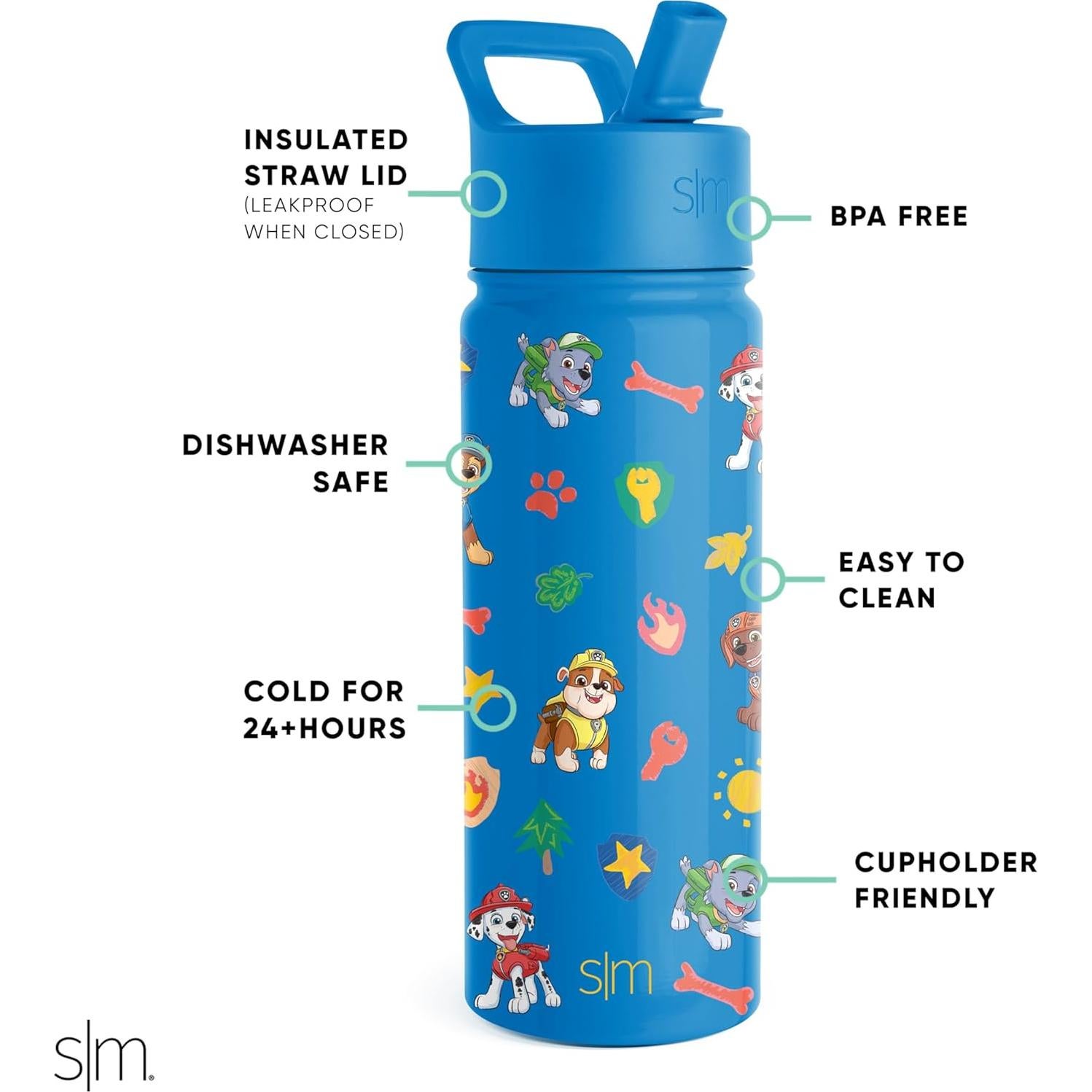 Botella de Agua Simple Modern 532ml Paw Patrol Tapa Pajita