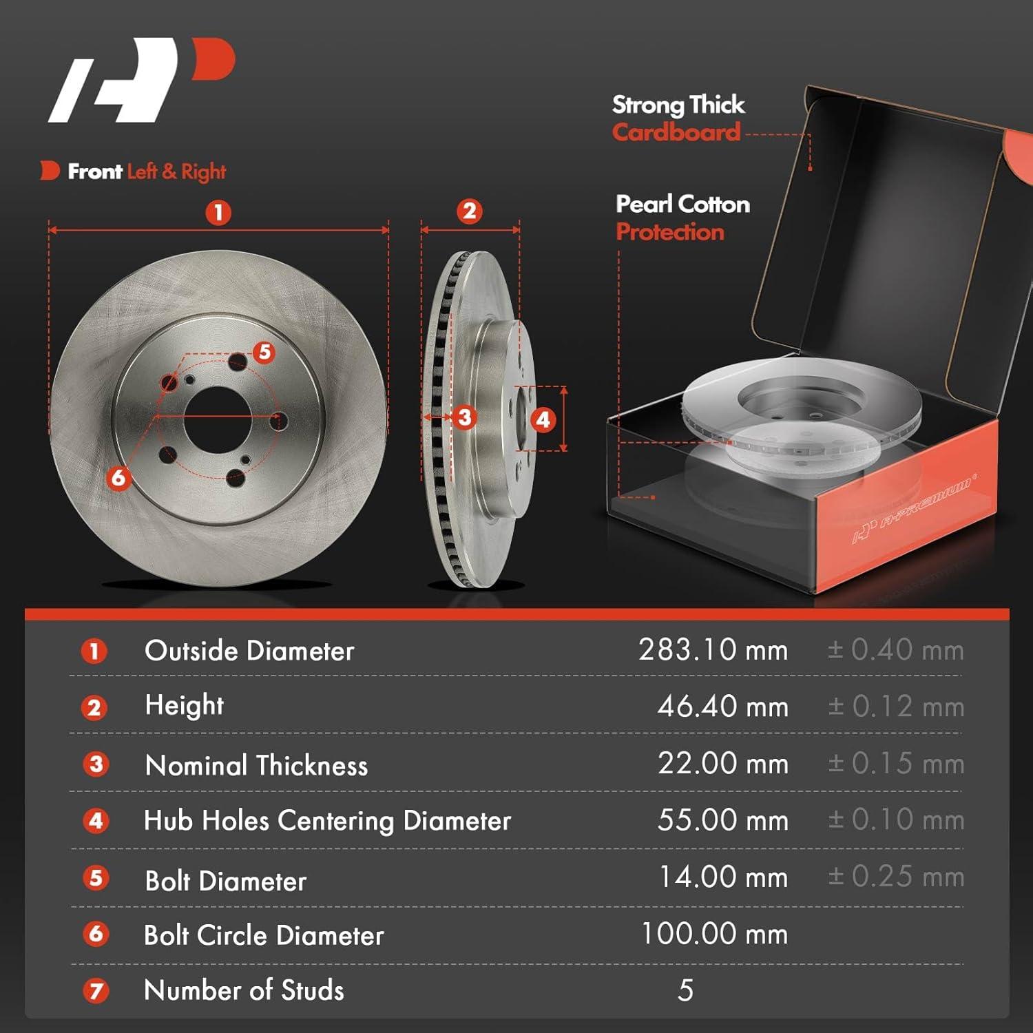 Discos de Freno Delanteros Ventilados y Traseros Sólidos A-Premium para Toyota Corolla 2019-2022